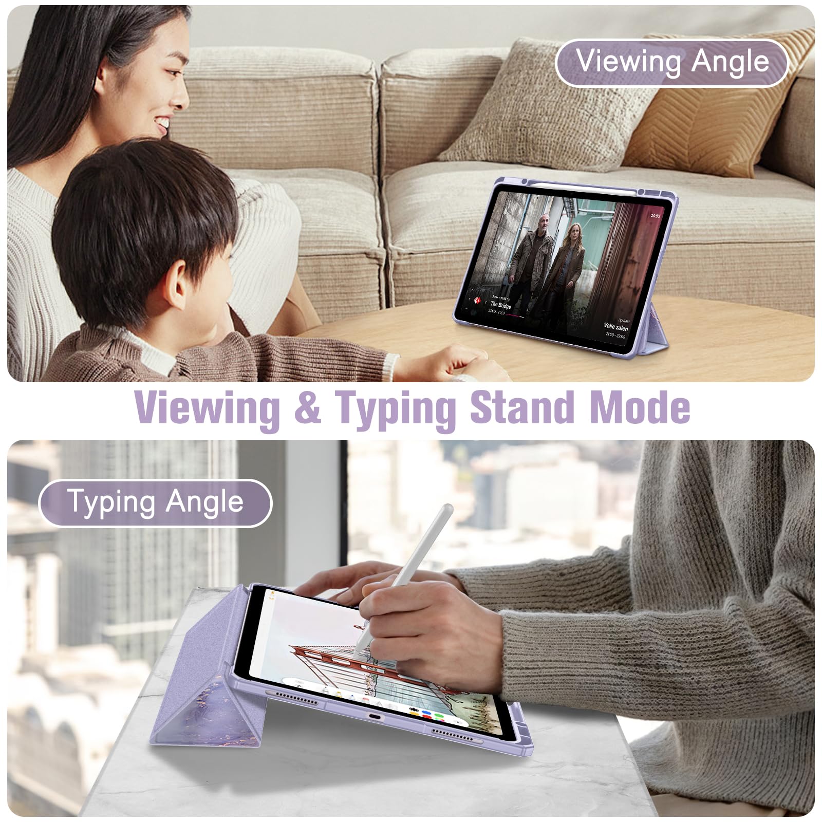 Fintie Hybrid Slim Case for iPad Air 13-inch (M3) 2025 / (M2) 2024 - Shockproof Protective Cover with Clear Transparent Back & Built-in Apple Pencil Holder - Lilac Marble Design - Perfect for Work, Study and Travel Protection