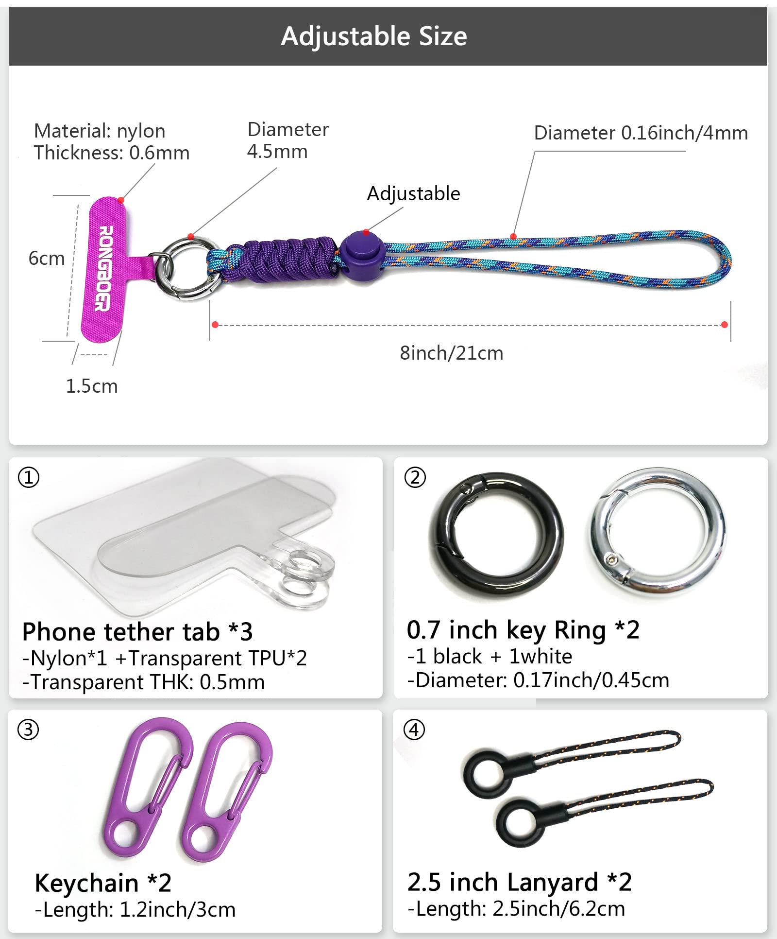 Colorful Phone Lanyard Wrist Strap for Women - Secure Keys & Camera - Purple Blue