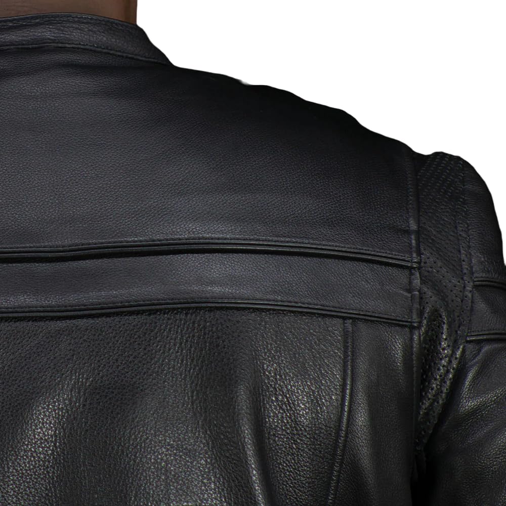 First Mfg Co Maverick Men's Motorcycle Biker Jacket - Genuine Black Leather Riding Jacket for Men - Perfect for Cruising, Road Trips & Motorcycle Events