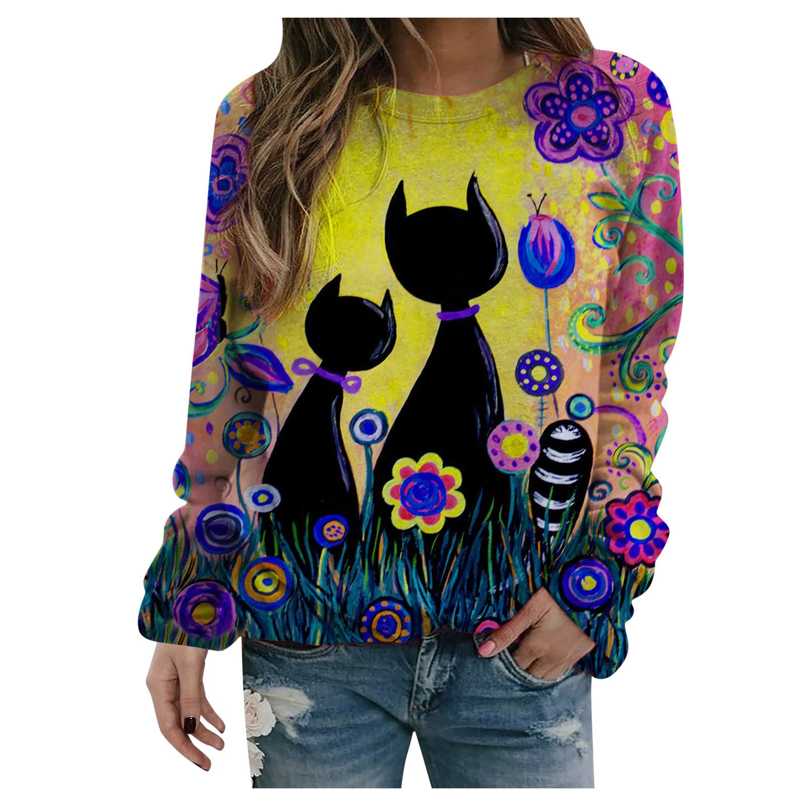 Plus Size Women's Long Sleeve Printed Pullover Sweatshirt - Animal Print Blouse & Casual T-Shirt for Work, Lounge & Everyday Wear