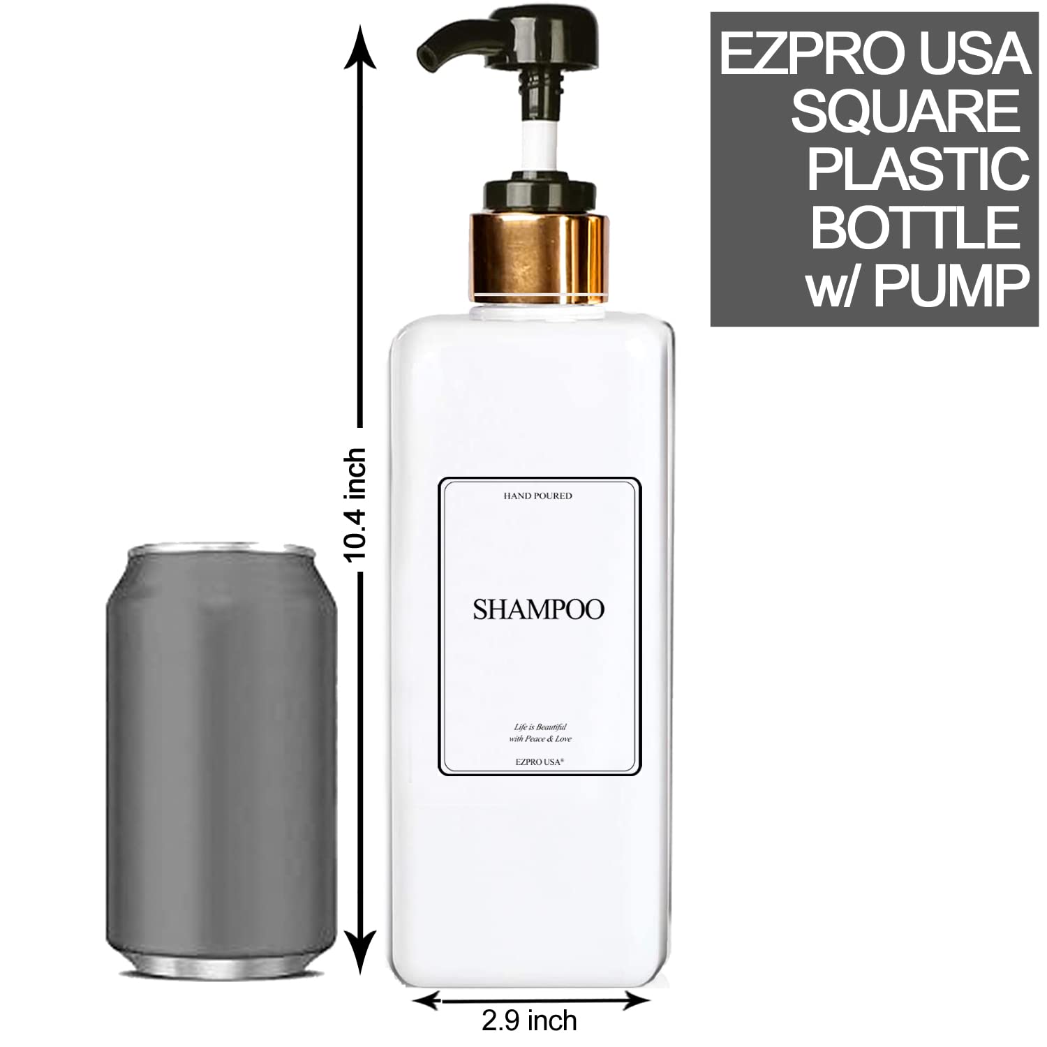 BPA-Free Empty Plastic Pump Bottles - Square Shampoo, Conditioner & Lotion Refillable Containers (Set of 3) for Body Wash, Moisturizer, Face Cream & Hand Soap | Perfect for Home, Salon & Travel Use