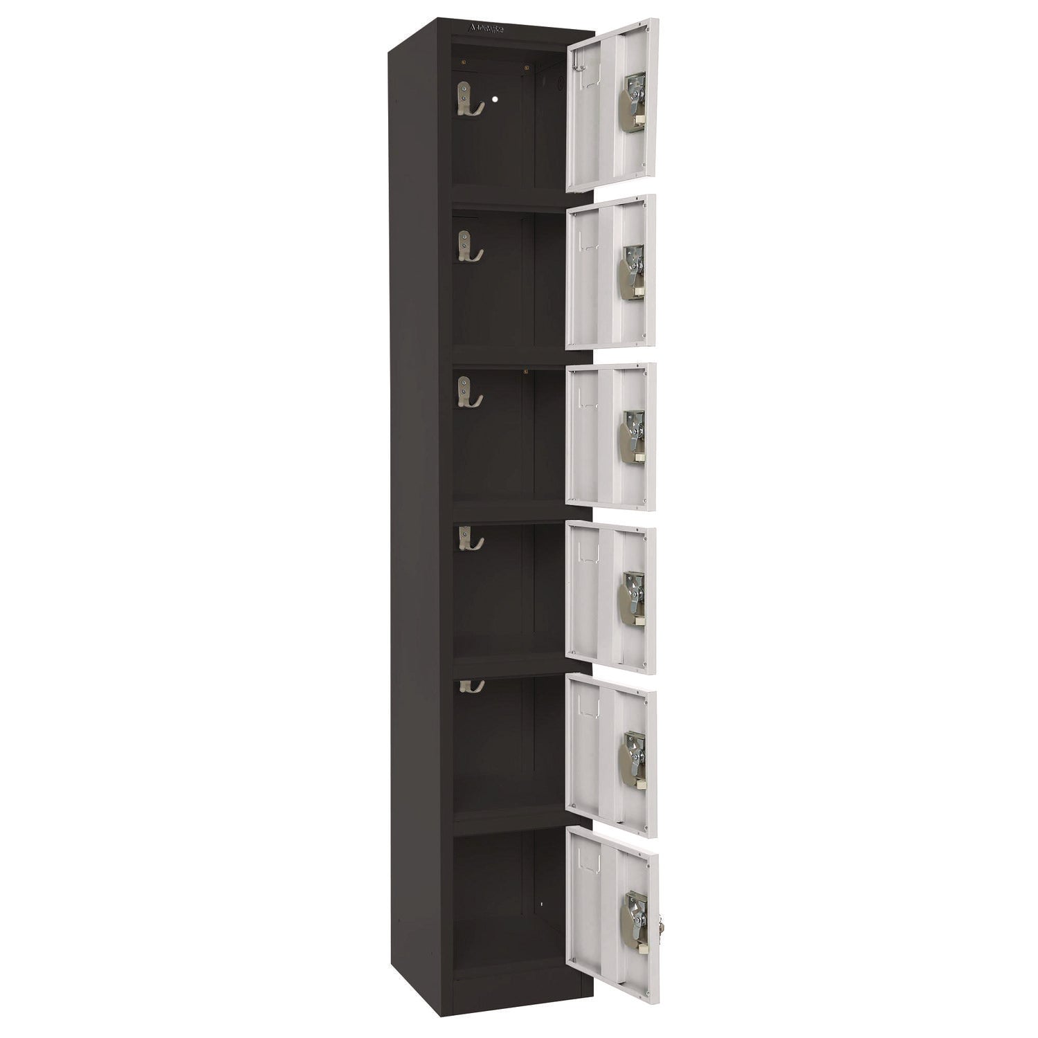 AdirOffice 6-Compartment Steel Storage Locker - 12x12x72 Inches, Black with White Doors - Perfect for Schools, Gyms & Office Organization