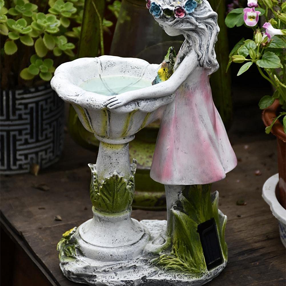 Solar Powered Fairy Garden Statue - Shiker Solar Lighted Girl Bird Bath Sculpture, Resin Angel Figurine for Outdoor Garden Decor, Small - Perfect for Patio, Yard & Fairy Garden Landscaping
