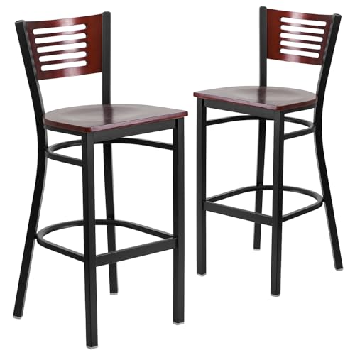 Mahogany Wood Back/Mahogany Wood Seat/Black Metal Frame