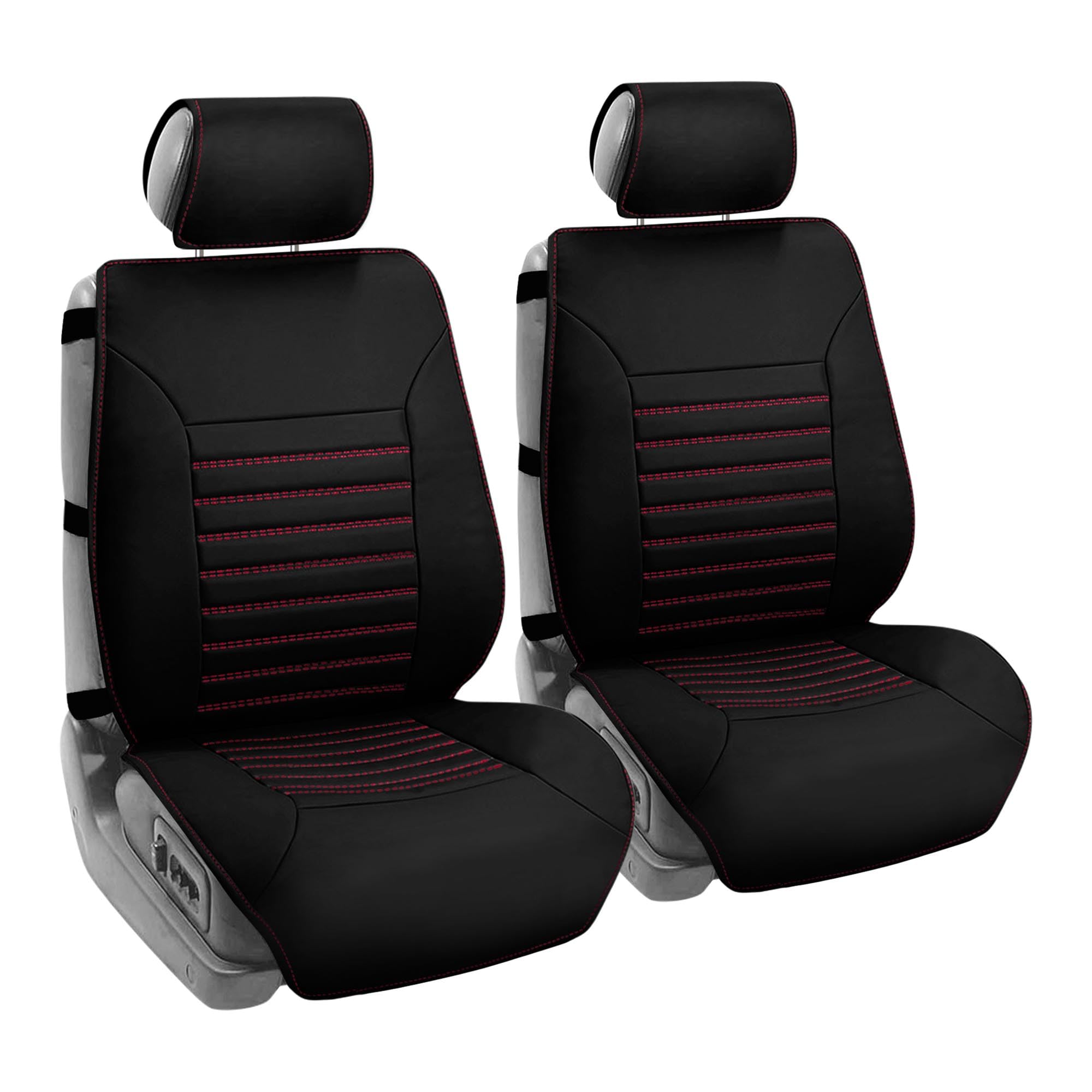 Premium Black Faux Leather Car Seat Covers Front Set - Universal Fit Low Back Seat Protectors for SUV, Sedan, Van | Airbag Compatible & Durable Auto Seat Cushions | Perfect for Daily Commute, Road Trips & Interior Protection