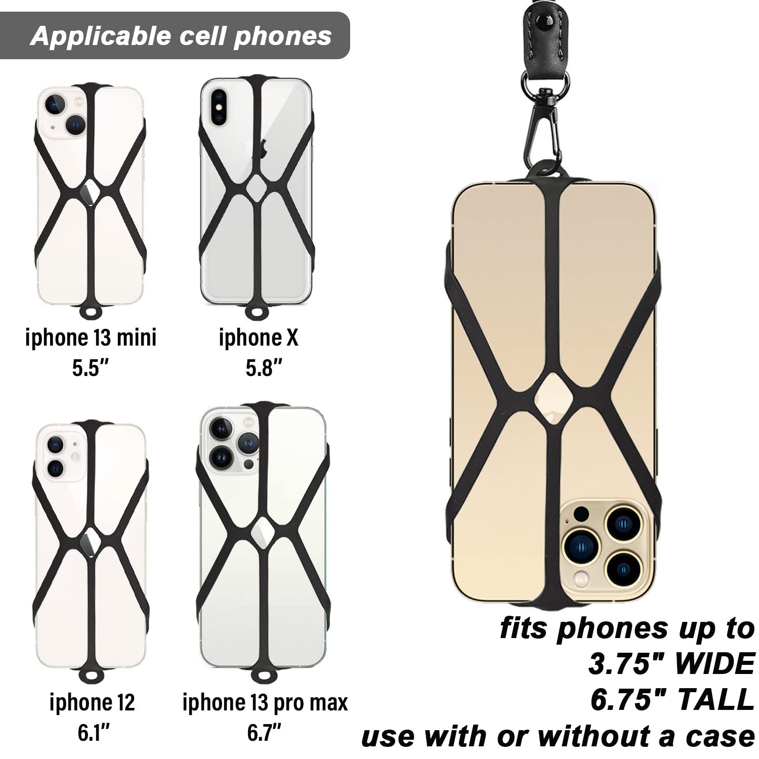 Premium Cell Phone Lanyard with Silicone Holder - Adjustable Neck Strap for iPhone & Smartphones - Secure Hands-Free Convenience for Work, Travel & Outdoor Activities (Black)