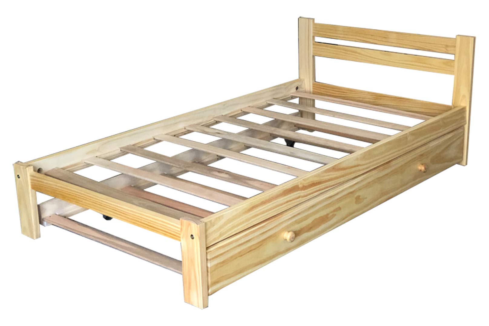 Natural Pine Twin Bed with Trundle - Solid Pine Wood Bed Frame with Hardwood Slats for Kids & Teens | Durable Bedroom Furniture for Boys & Girls | Perfect for Guest Rooms, Small Spaces & Sleepovers