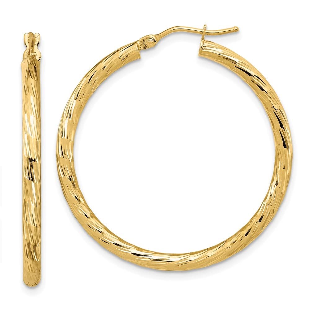 14K Gold Polished Diamond Cut Hoop Earrings for Women - Elegant Fine Jewelry Gift for Anniversary, Wedding & Everyday Wear | Diamond2Deal