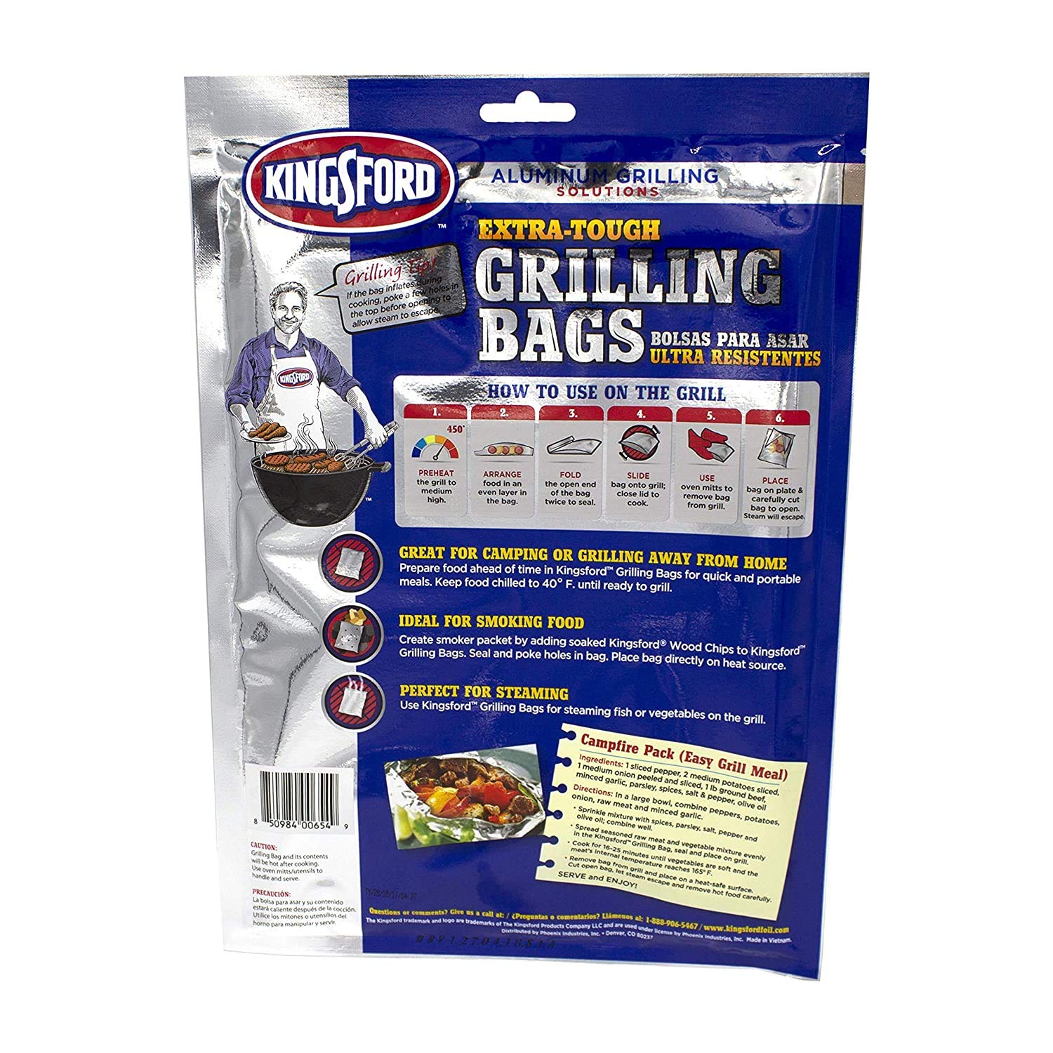 Extra Tough Aluminum Grill Bags - Lock in Flavors & Easy Cleanup - Recyclable Disposable 15.5x10 Inch (4 Pack) - Perfect for BBQ, Camping & Outdoor Cooking - Silver