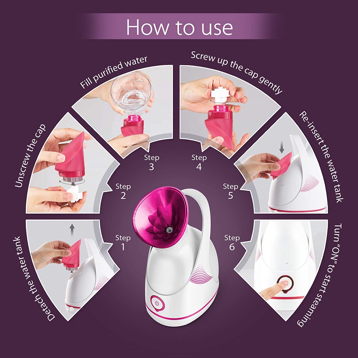 Nano-Cure Medical Facial Steamer & Inhaler for Cold, Cough & Sinus Relief - Ionic Steam Vaporizer for Adults - Perfect for Home Spa, Allergy Season & Respiratory Care
