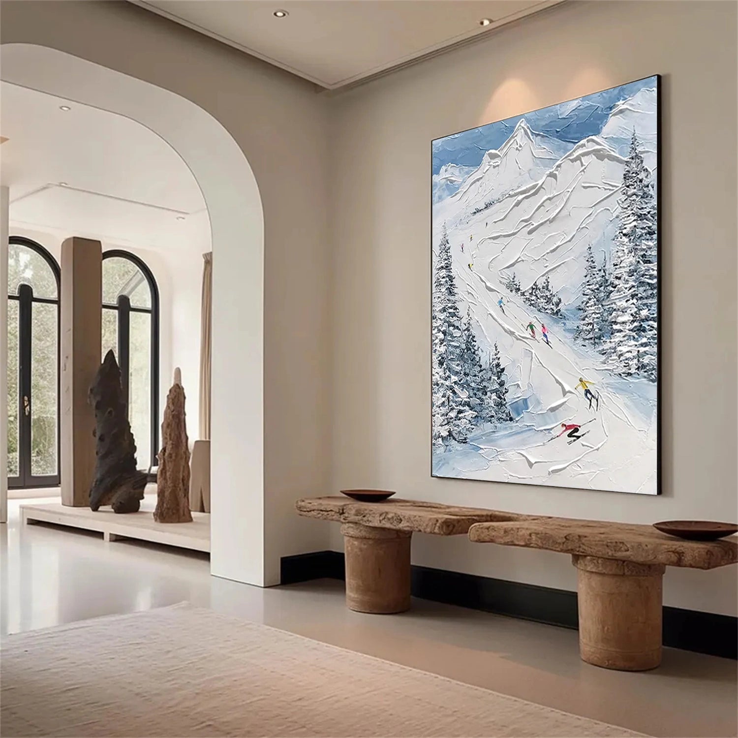 Premium Skiing Sport Art Textured Canvas Painting - Winter Sports Wall Decor for Living Room & Ski Lodge - #SP033