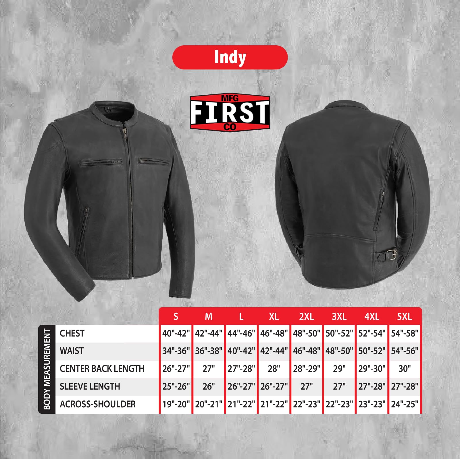 First Mfg Co Indy Men's Genuine Leather Motorcycle Jacket for Men - Biker Riding Gear for Cruiser & Street Motorcycles - Perfect for Daily Commuting & Road Trips