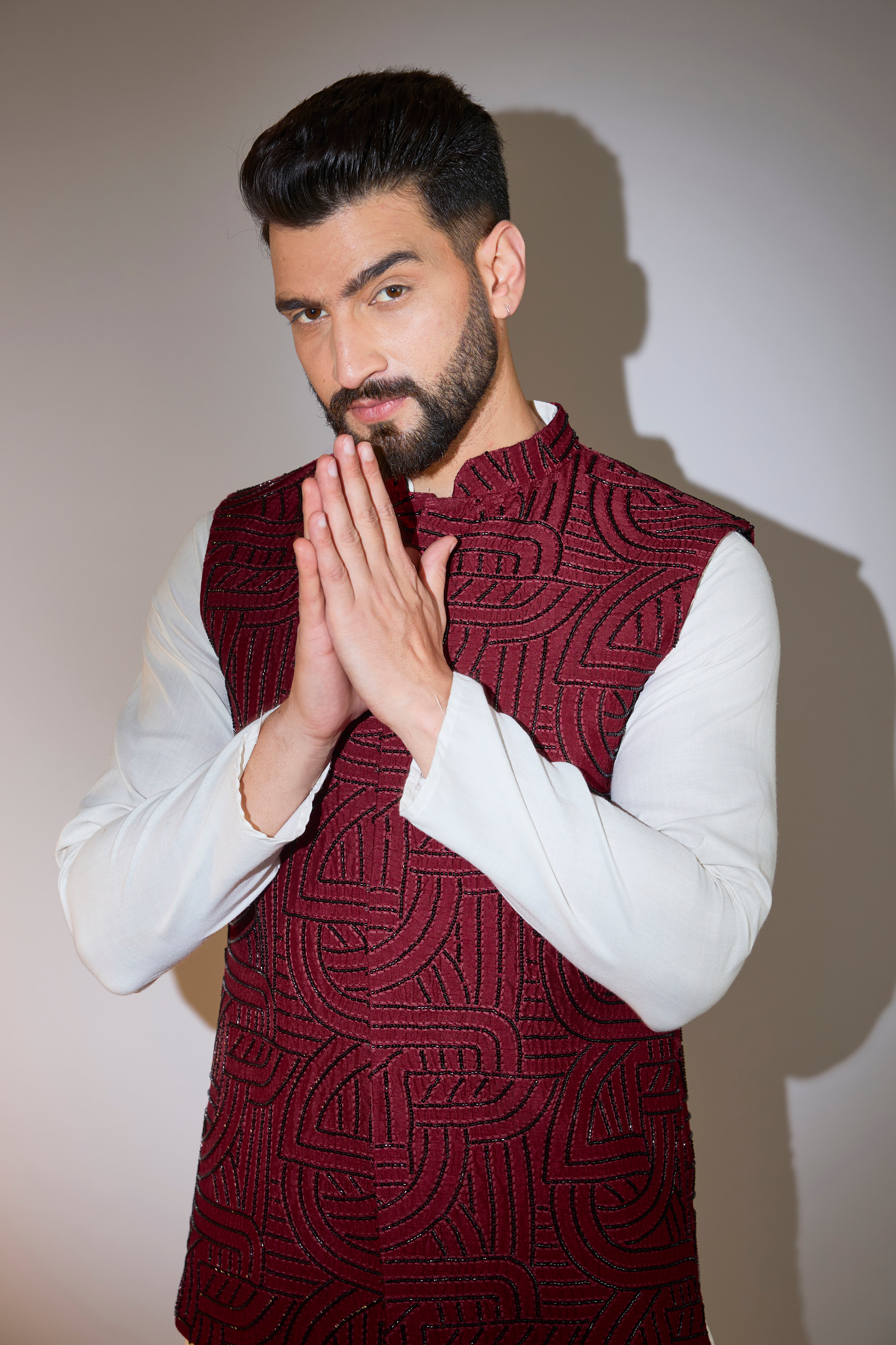 Elegant Maroon Short Jacket with Intricate Dana Embroidery - Perfect for Casual Outings and Boho Fashion