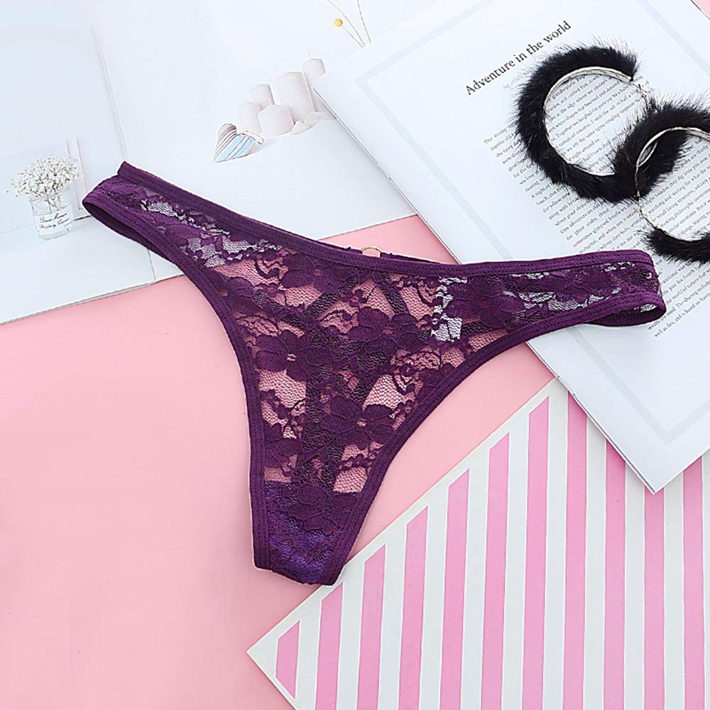 Sexy Women's Plus Size Lace Underwear Set - G-String Thong Panties & Briefs Lingerie (Purple, One Size) for Date Night, Bridal Shower & Romantic Occasions