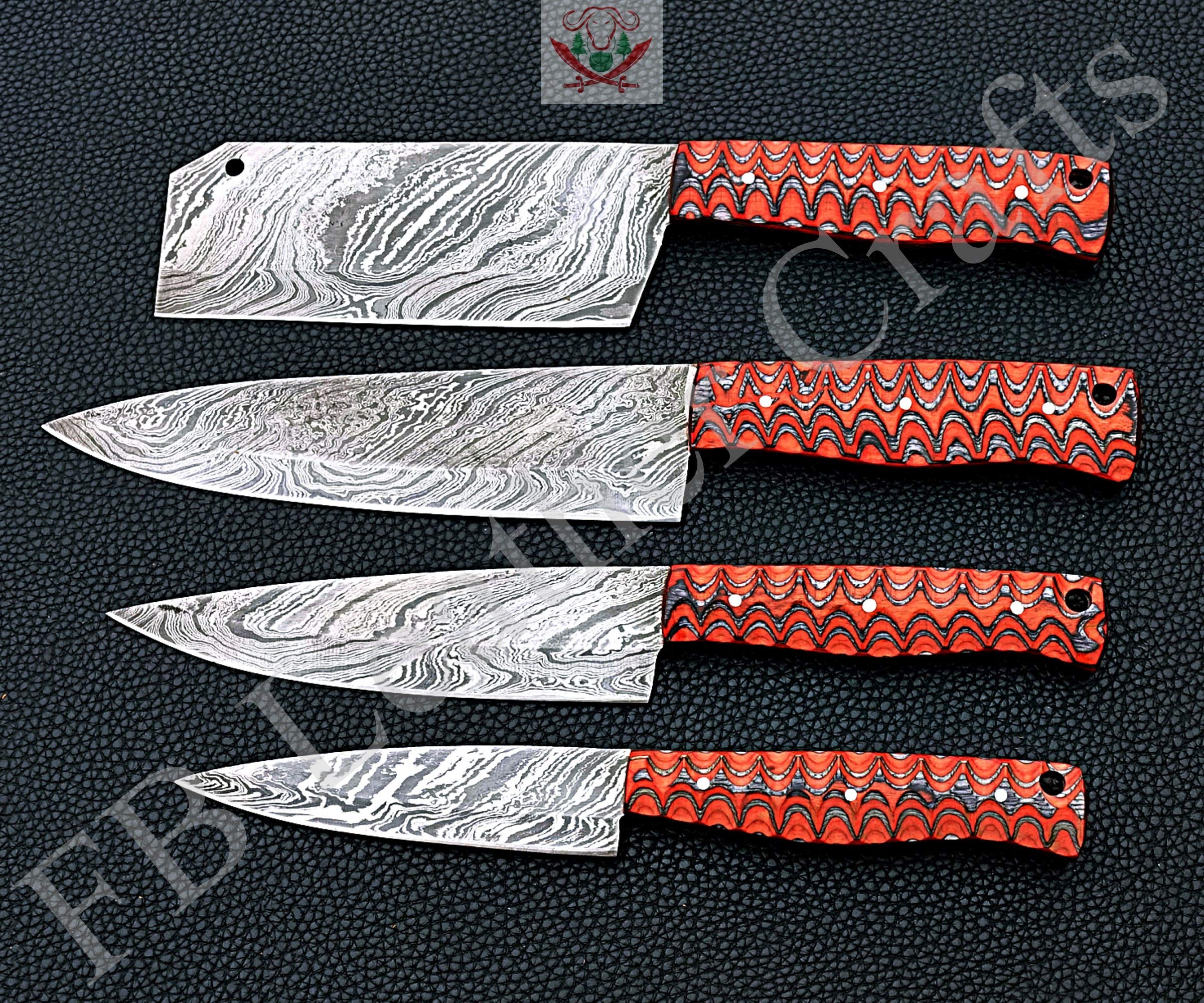 Premium Damascus Steel Kitchen Knives Set - 4-Piece Chef Knife Collection with Multi-Colored Engraved Wood Handles (FBK-1100) - Perfect for Home Cooking, Professional Chefs & Gift Giving