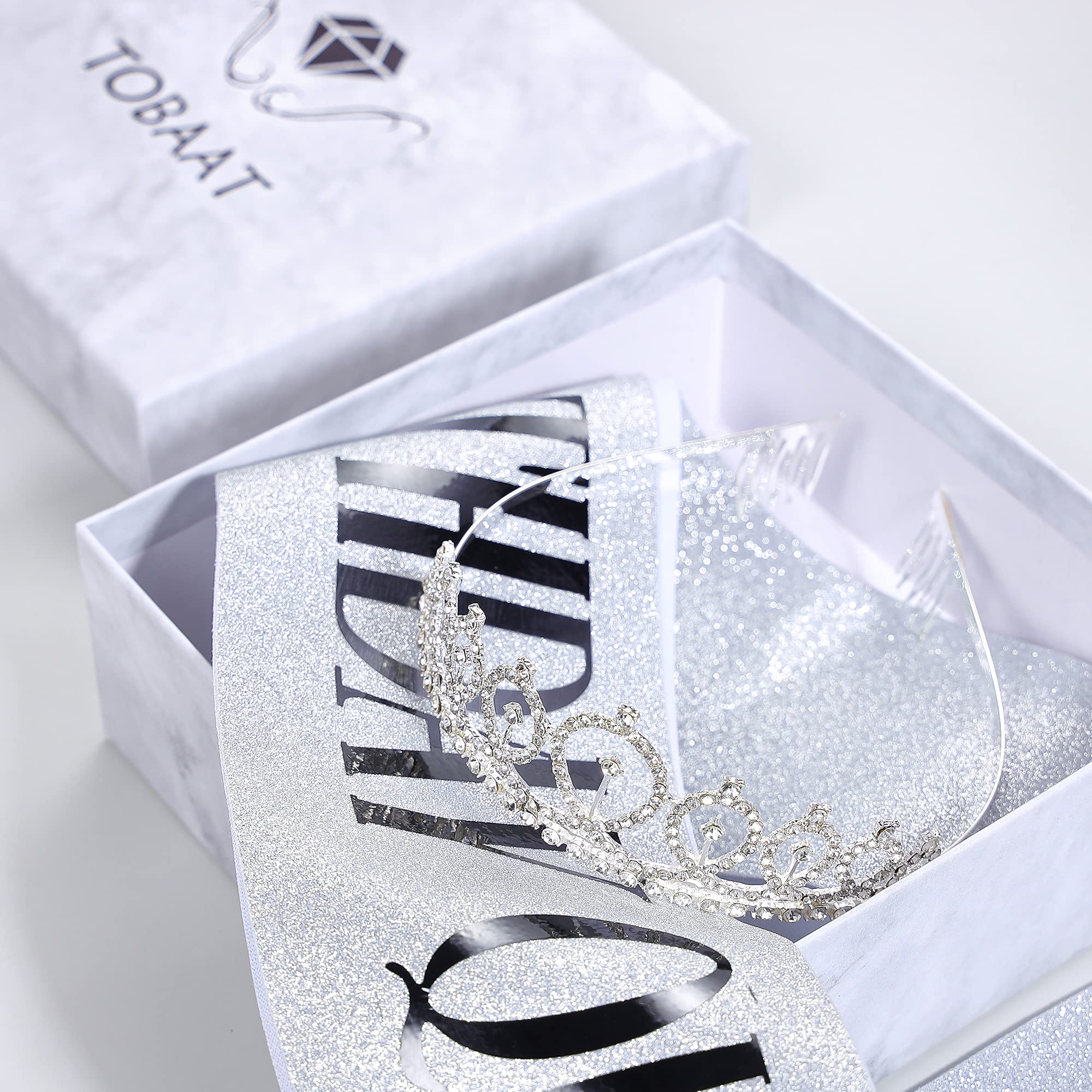 Elegant Silver Crystal Tiara & Birthday Sash Set for Women - Sparkling Crown with Combs & Satin Sash - Perfect for Birthday Parties, Bachelorette, Bridal Showers & Special Occasions