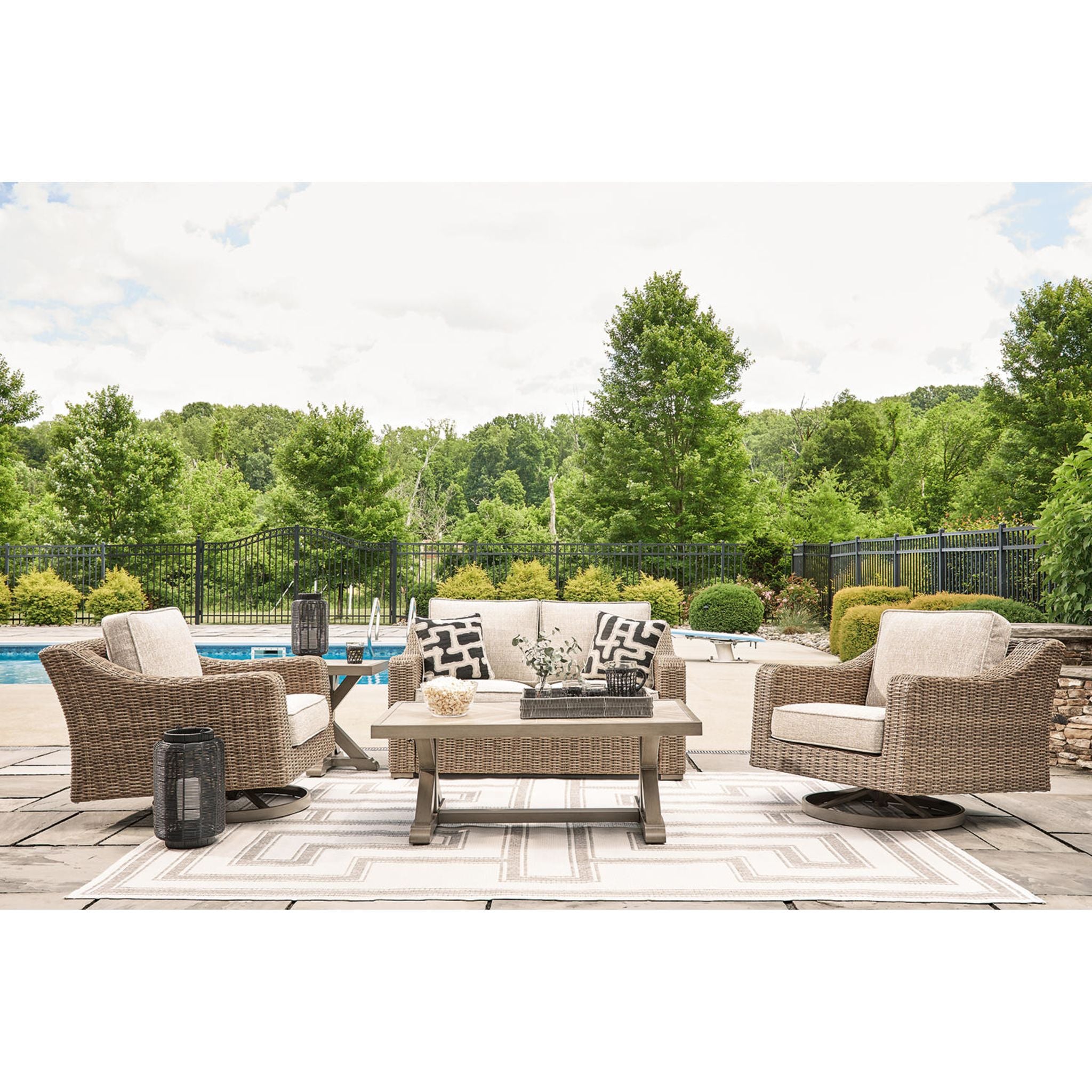 Beachcroft Outdoor Loveseat with Cushion - Water-Resistant Beige Patio Furniture for Garden, Poolside & Backyard Relaxation