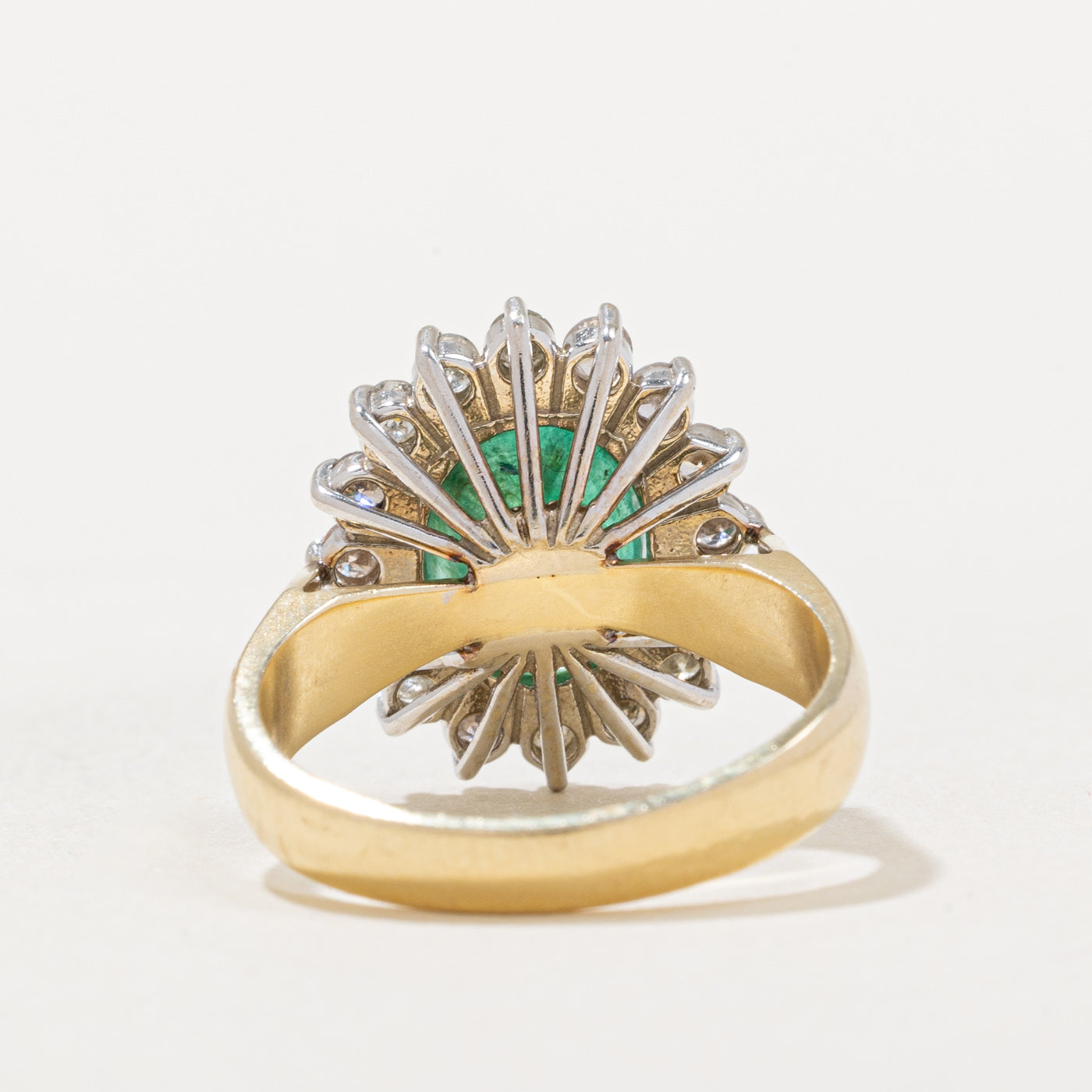 Emerald & Diamond Halo Cocktail Ring - 1.58ct Emerald & 0.61ctw Diamonds - Size 6.5 - Elegant Evening Wear & Special Occasion Jewelry