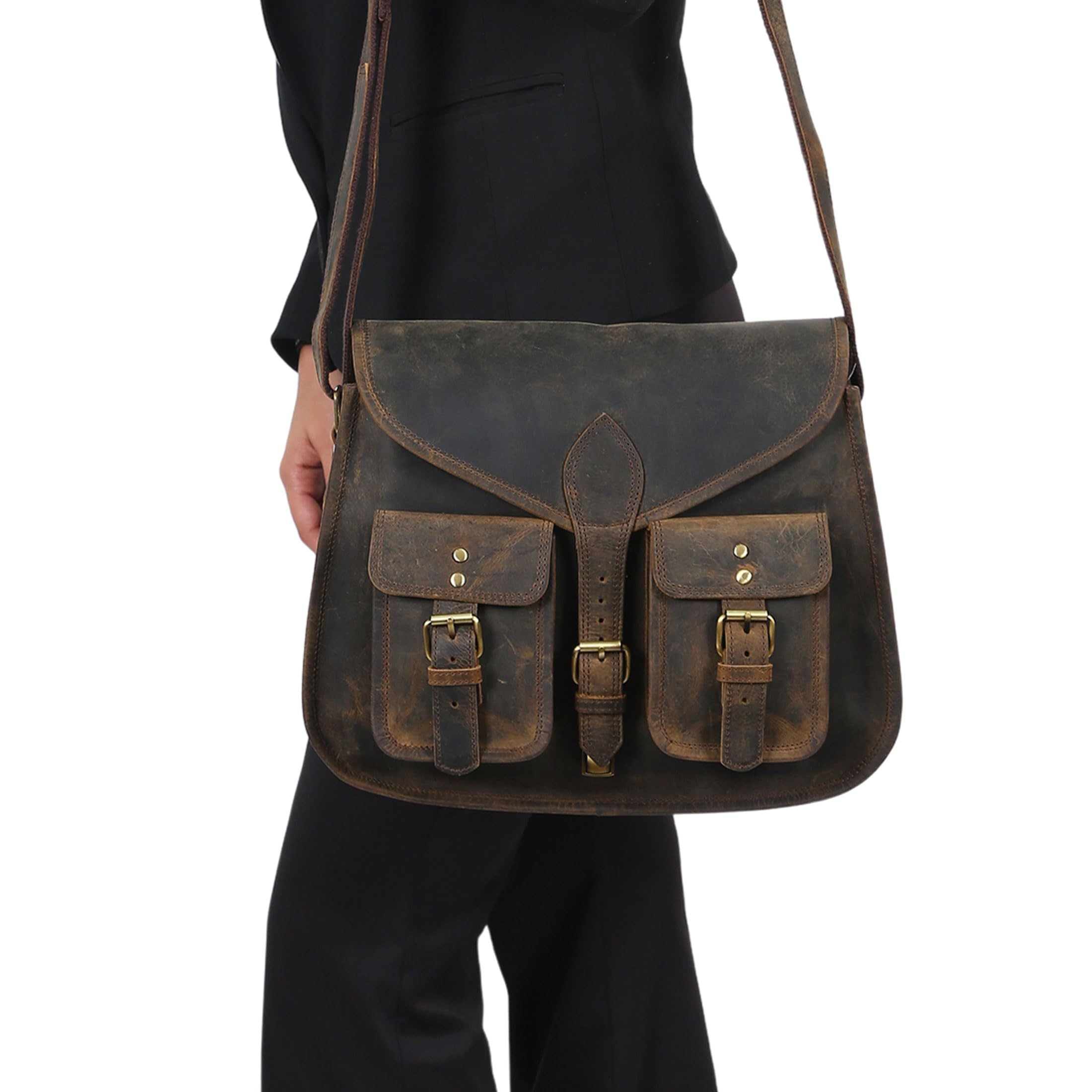 14 Inch Genuine Leather Purse for Women - Stylish Shoulder Bag & Crossbody Satchel - Ladies Tote Handbag for Travel, Work & Everyday Use