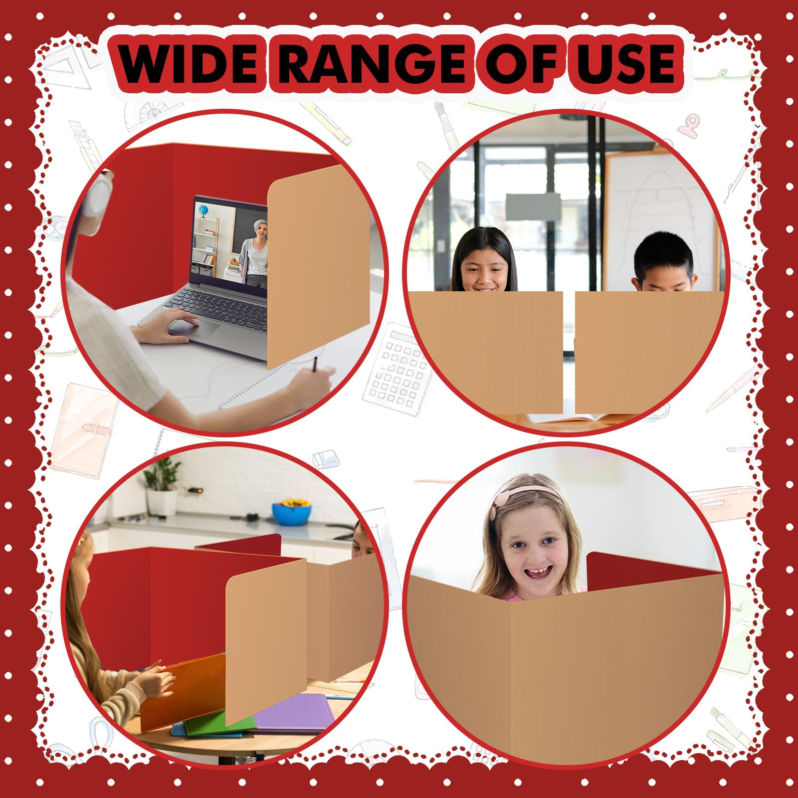 12 Pack Red Privacy Folders for Students - Classroom Desk Dividers & Test Partitions - Trifold School Privacy Panels for Focused Learning & Testing