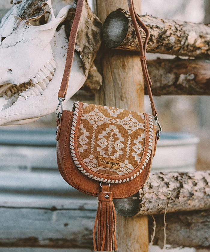 Wrangler Aztec Print Mini Crossbody Purse for Women - Stylish Boho Handbag with Adjustable Strap - Perfect for Travel, Shopping & Everyday Use