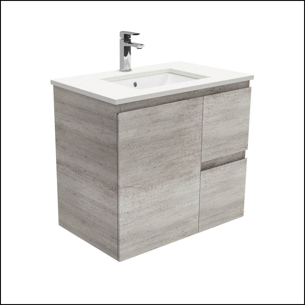 Fienza Crystal Pure SC75XR 750mm Undermount Stone Top Bathroom Vanity with Right Drawers - Modern Wall Hung Vanity Unit for Small Bathroom, Powder Room & Guest Bath Installation