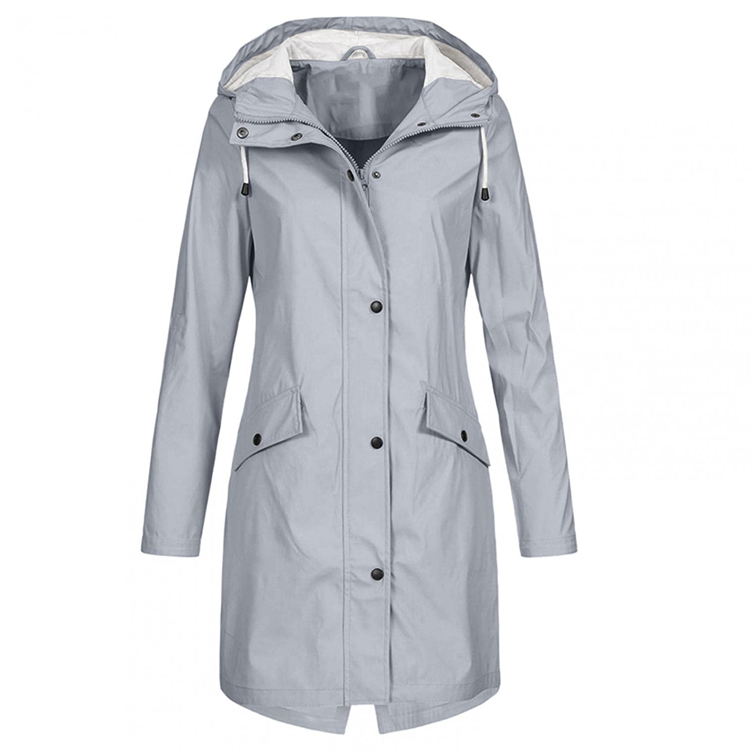 Waterproof Windproof Rain Jacket for Women - Long Hooded Trench Coat with Solid Hood - Outdoor Windbreaker Overcoat for Hiking, Camping & Travel
