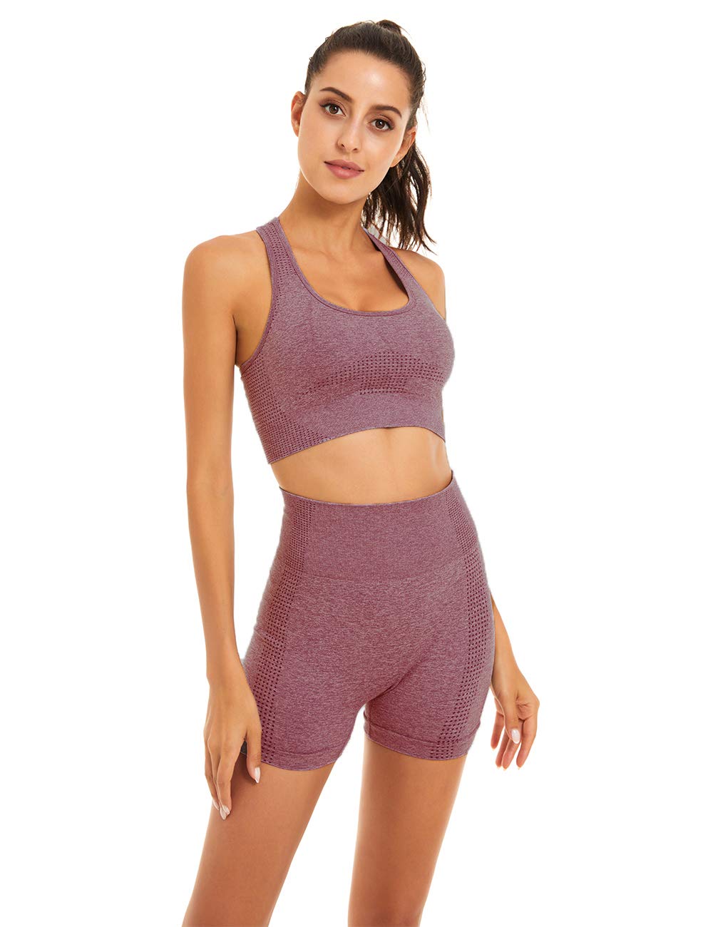 Women's Seamless Yoga Workout Set - 2 Piece Outfits with Gym Shorts & Sports Bra for Yoga, Pilates, Gym & Lounge Wear