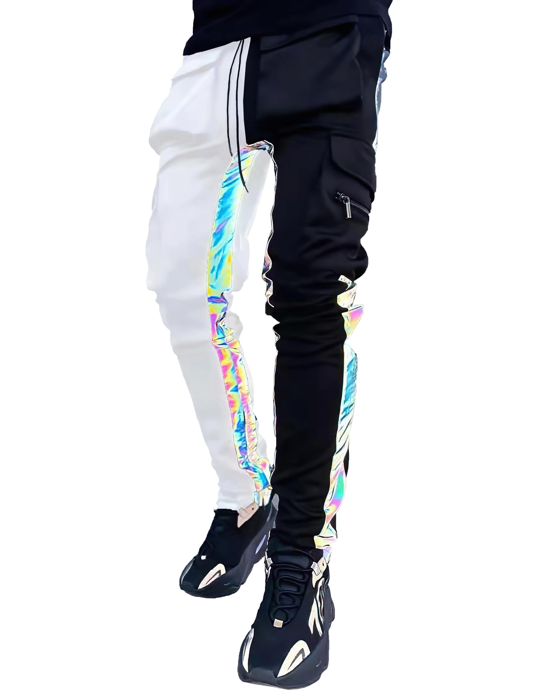 Men's Reflective Cargo Pants - Hip Hop Streetwear Tech Wear Sweatpants for Punk Cyberpunk Costume | Perfect for Rave, Urban Fashion & Night Running