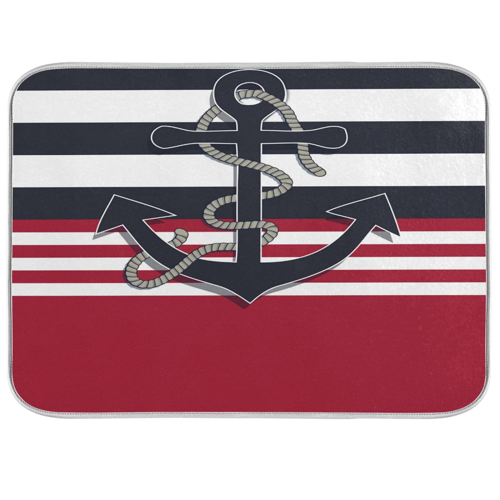 Absorbent Reversible Microfiber Dish Drying Mat - Kitchen Countertop Protector with Nautical Anchor & Rope Design (16x18 Inch) | Non-Slip, Quick-Dry Pad for Dishes, Utensils & Cookware | Perfect for Sink Areas, Countertops & Drying Racks