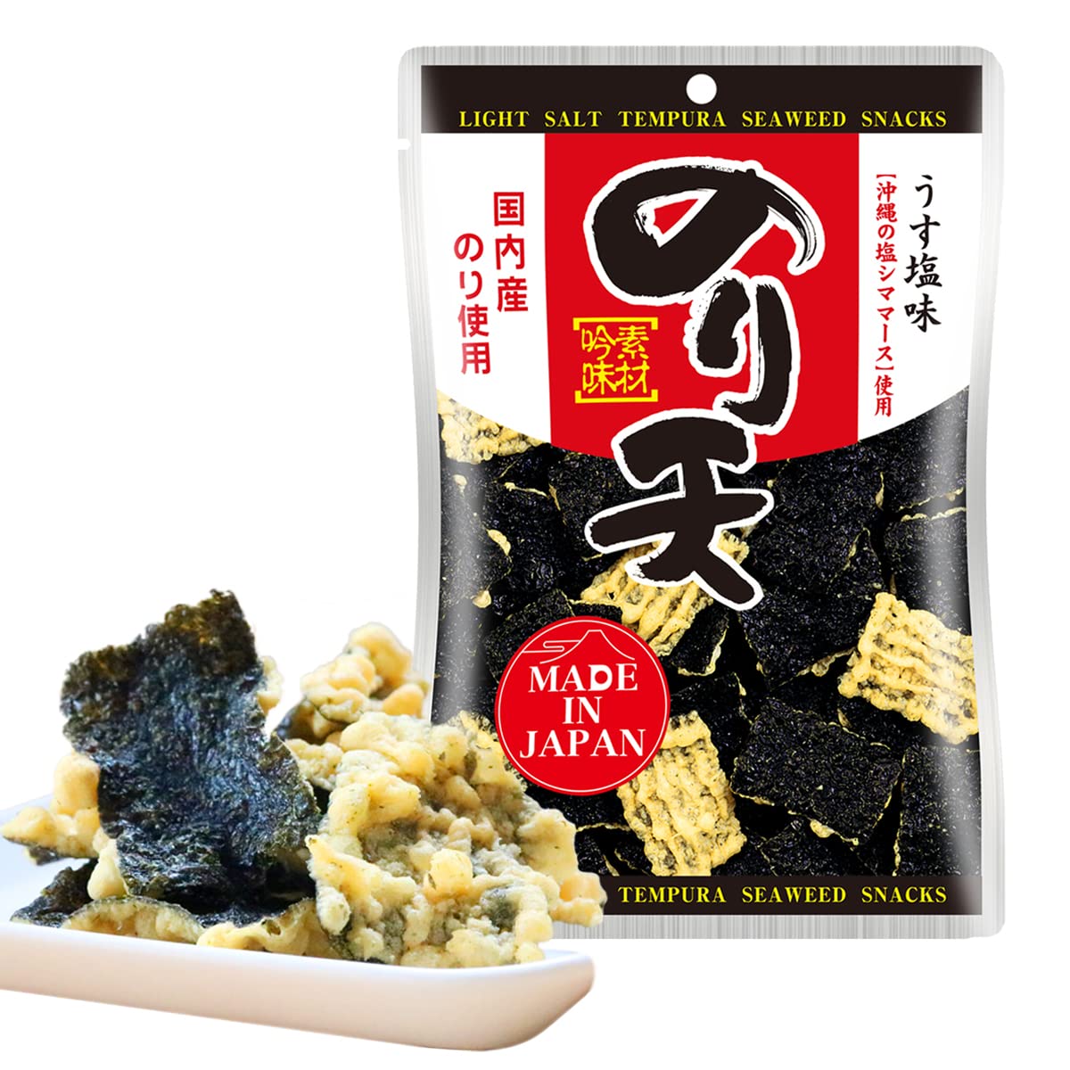 NORITEN Japanese Tempura Seaweed Snacks - Light Salt Flavor, 1.41OZ (40g) - Crunchy & Delicious Japanese Made Snacks for Office, School, or Movie Night - Authentic Asian Treats