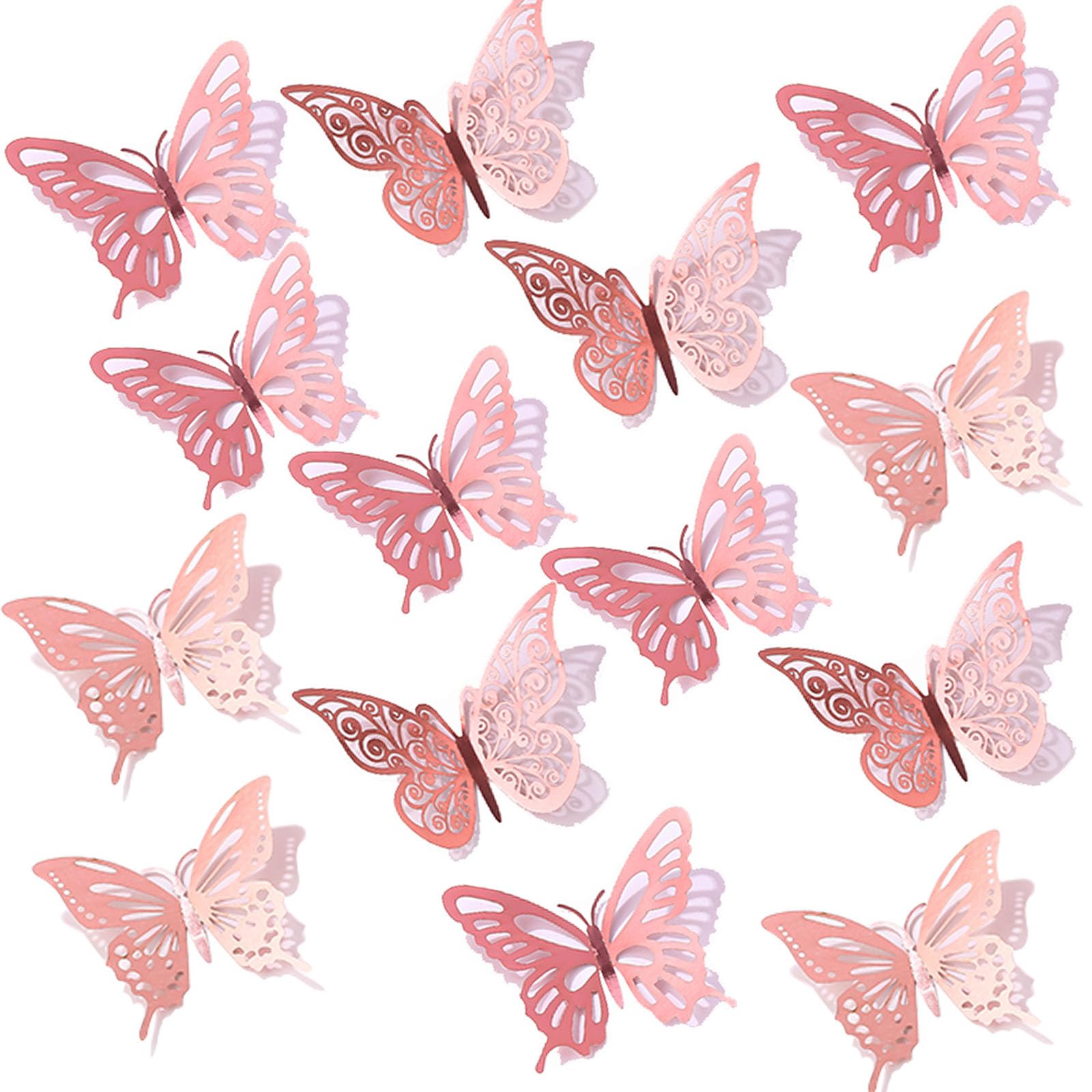 72Pcs 3D Butterfly Wall Decor Stickers - 3 Sizes & Styles, Rose Gold Removable Decals for Nursery, Wedding, Birthday Party & Home Decor | Perfect for Kids Room, Cake Decoration & Wall Art