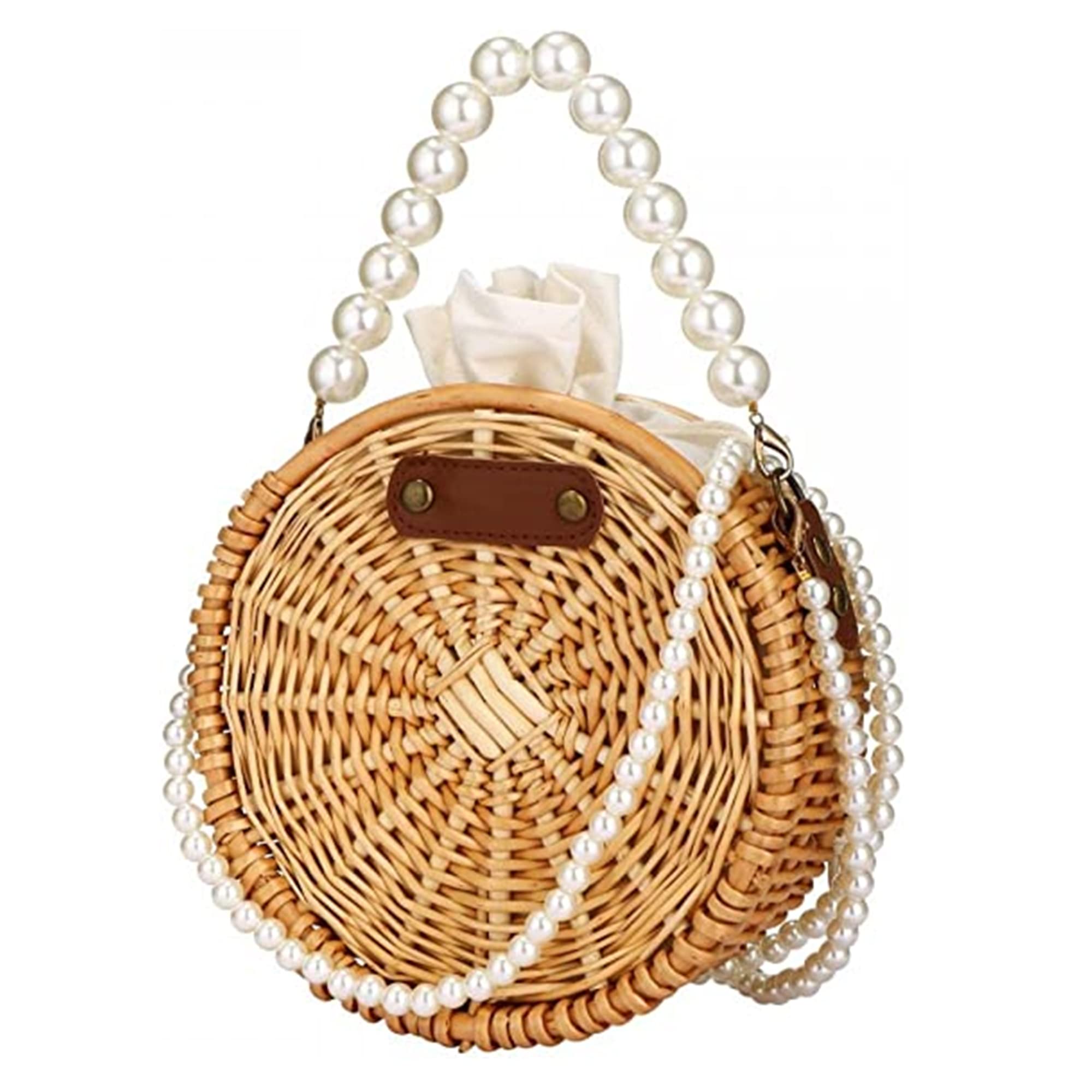 Stylish Women's Crossbody Straw Bag - Lightweight Beach Purse with Pearl Accents, Retro Summer Shoulder Bag for Travel, Shopping & Outdoor Activities