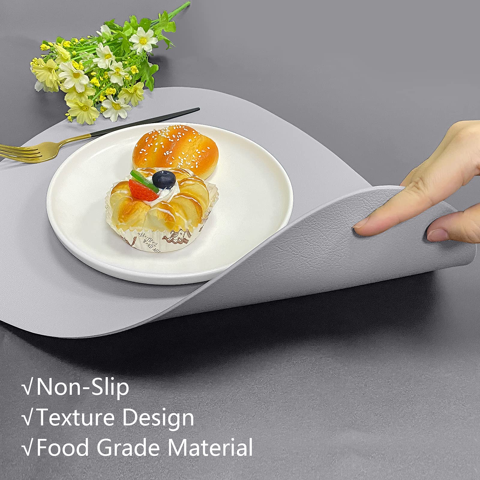 Premium Grey Leather Placemats Set of 4 - Heat Resistant & Easy Clean Dining Table Mats for Kitchen, Patio, and Formal Occasions | Washable & Wipeable Table Place Mats for Everyday Use and Entertaining
