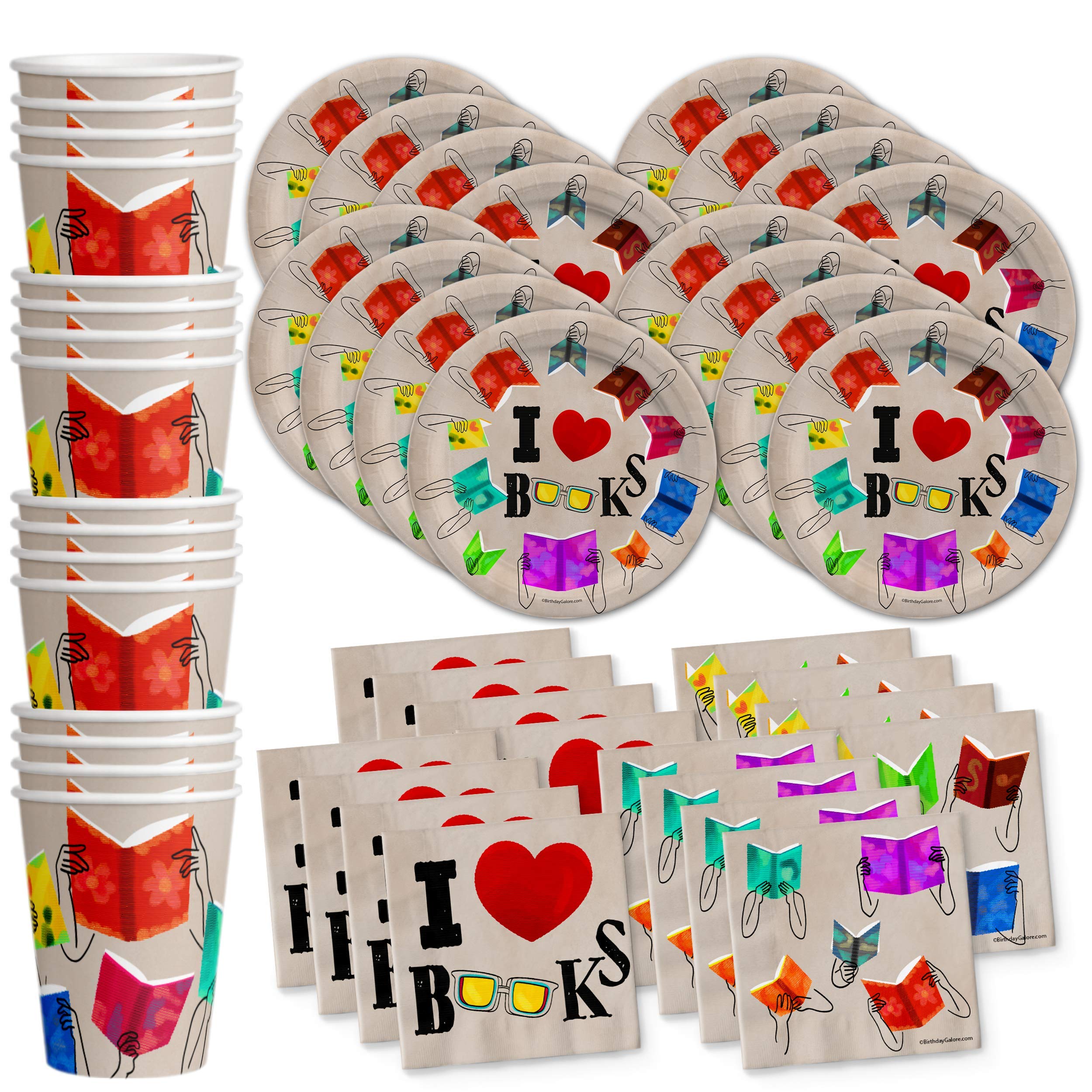 Book Club Birthday Party Supplies Set - 16-Piece Tableware Kit with Plates, Napkins & Cups for Themed Celebrations & Book Lovers' Gatherings