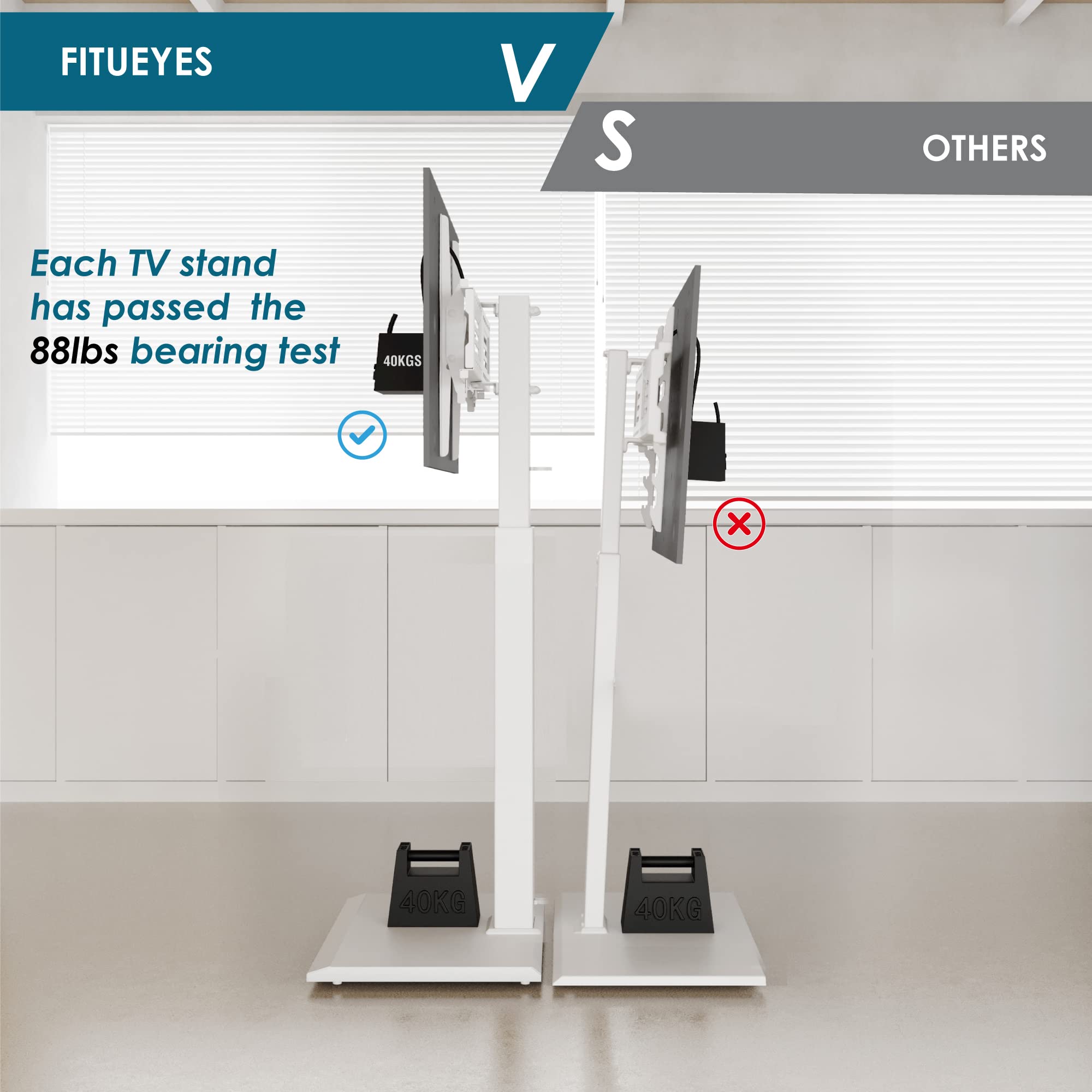FITUEYES Universal TV Floor Stand for 27-65 Inch Screens - Heavy Duty Iron Base, Swivel & Height Adjustable TV Stand Supports Up to 40kg - Perfect for Living Room, Bedroom or Home Theater Setup