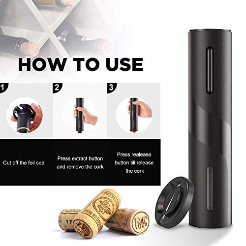Electric Wine Opener with Foil Cutter - Battery Operated Automatic Corkscrew for Easy One-Click Opening - Perfect Gift for Wine Lovers - Ideal for Home, Kitchen, Party, Bar & Wedding Celebrations