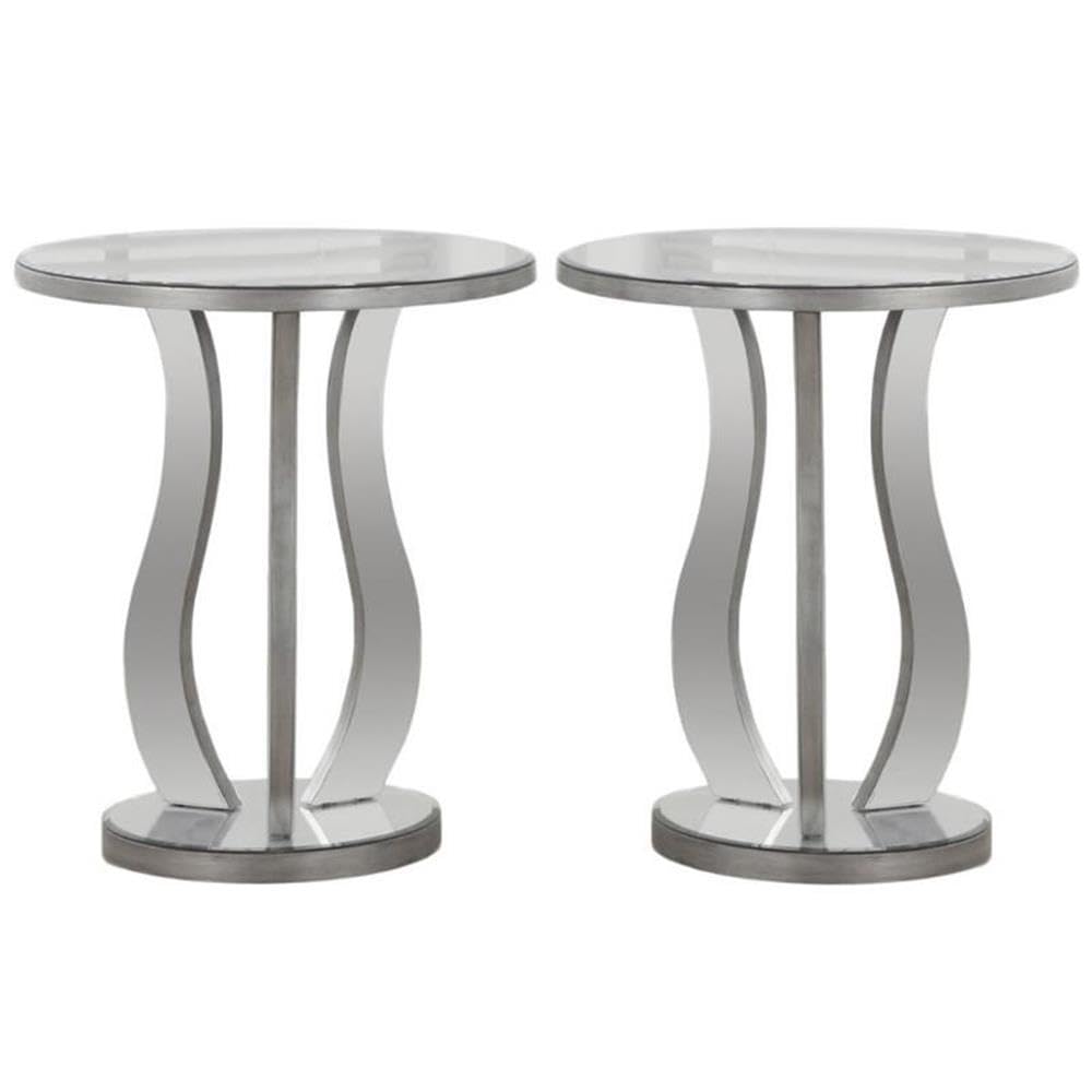 Brushed Silver Mirrored End Table Set of 2 - Modern Nightstand for Bedroom, Living Room, or Office - Elegant Home Decor Accent with Reflective Surface