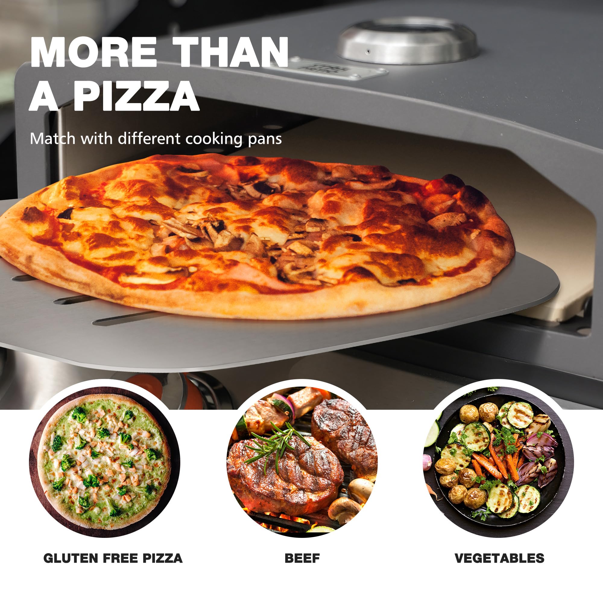 Portable Outdoor Pizza Oven for Grill - Stainless Steel Pizza Maker with Pizza Stone, Peel & Thermometer - Perfect for Backyard, Camping, Tailgating & Patio Parties (PZB-002)