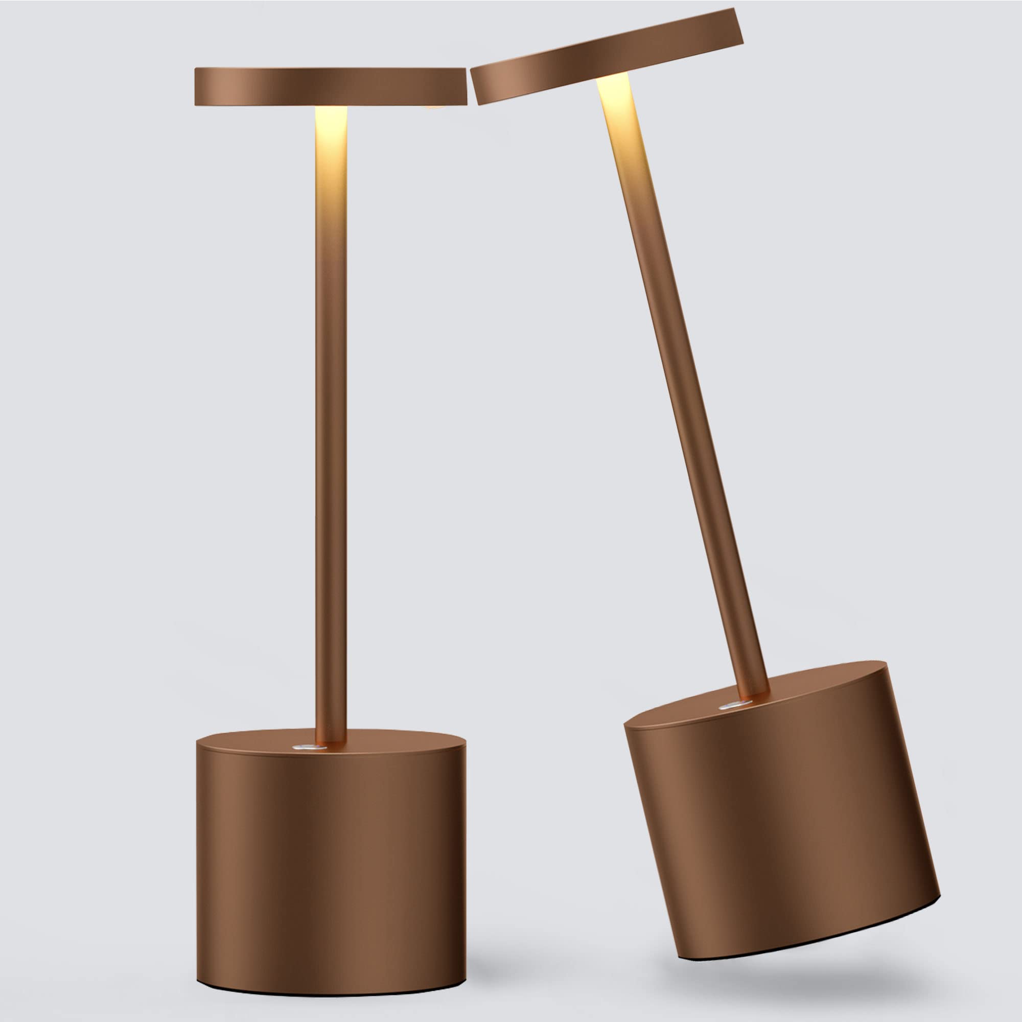2 Pack Rechargeable Cordless Table Lamp - 5000mAh USB LED Desk Light with 3 Brightness Levels, Aluminum Metal Housing for Restaurants, Bars, Outdoor & Home Office Use (10.25 Inch Coffee Color)