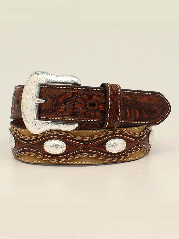 Nocona Men's Tan Embossed Tabs Oval Conchos Belt N210005008 - Western Style Accessory for Cowboy Boots & Jeans