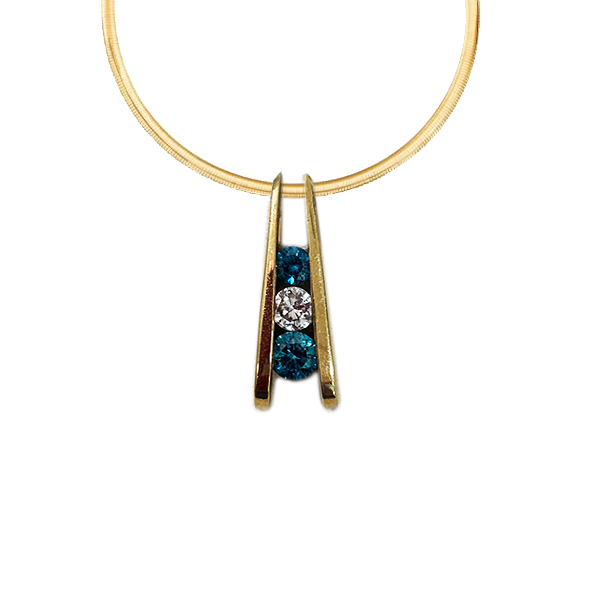 14K Yellow Gold Blue Diamond Pendant Necklace for Women - Elegant Jewelry Gift for Birthday, Anniversary & Special Occasions
