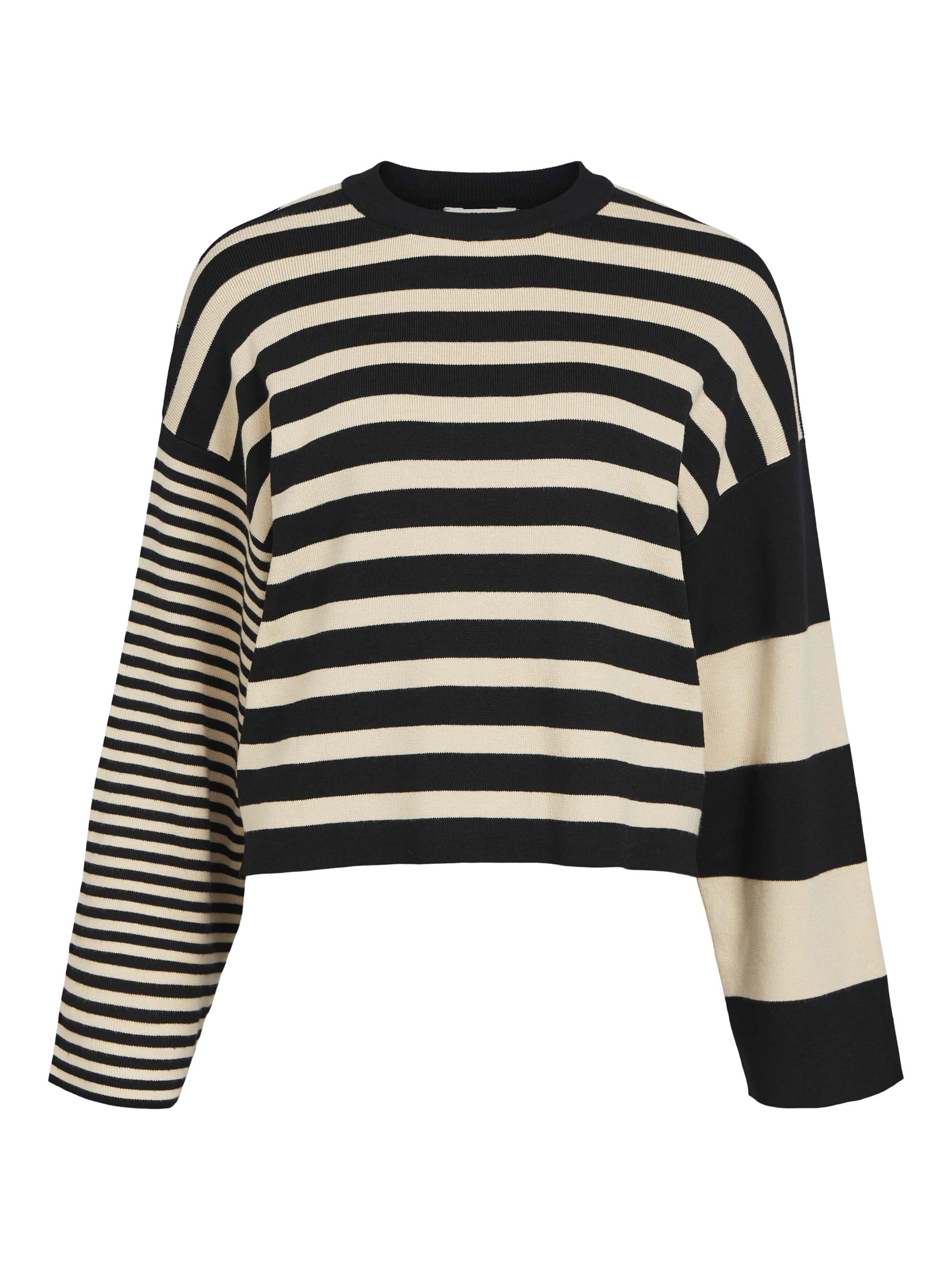 Carmen Long Sleeve Knit Pullover Sweater for Women - Black & Sandshell - Cozy Winter Wear, Casual Outfit, Office Attire