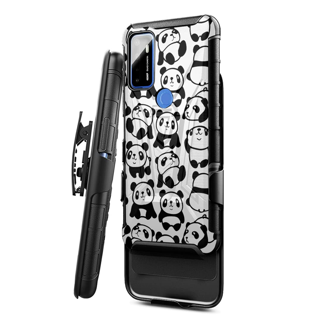 **Military Shockproof Heavy Duty Phone Case for Cricket Dream 5G & AT&T Radiant Max 5G - Kickstand, Belt Clip Holster, Black Cover (White Panda) - Perfect for Outdoor, Work & Travel**