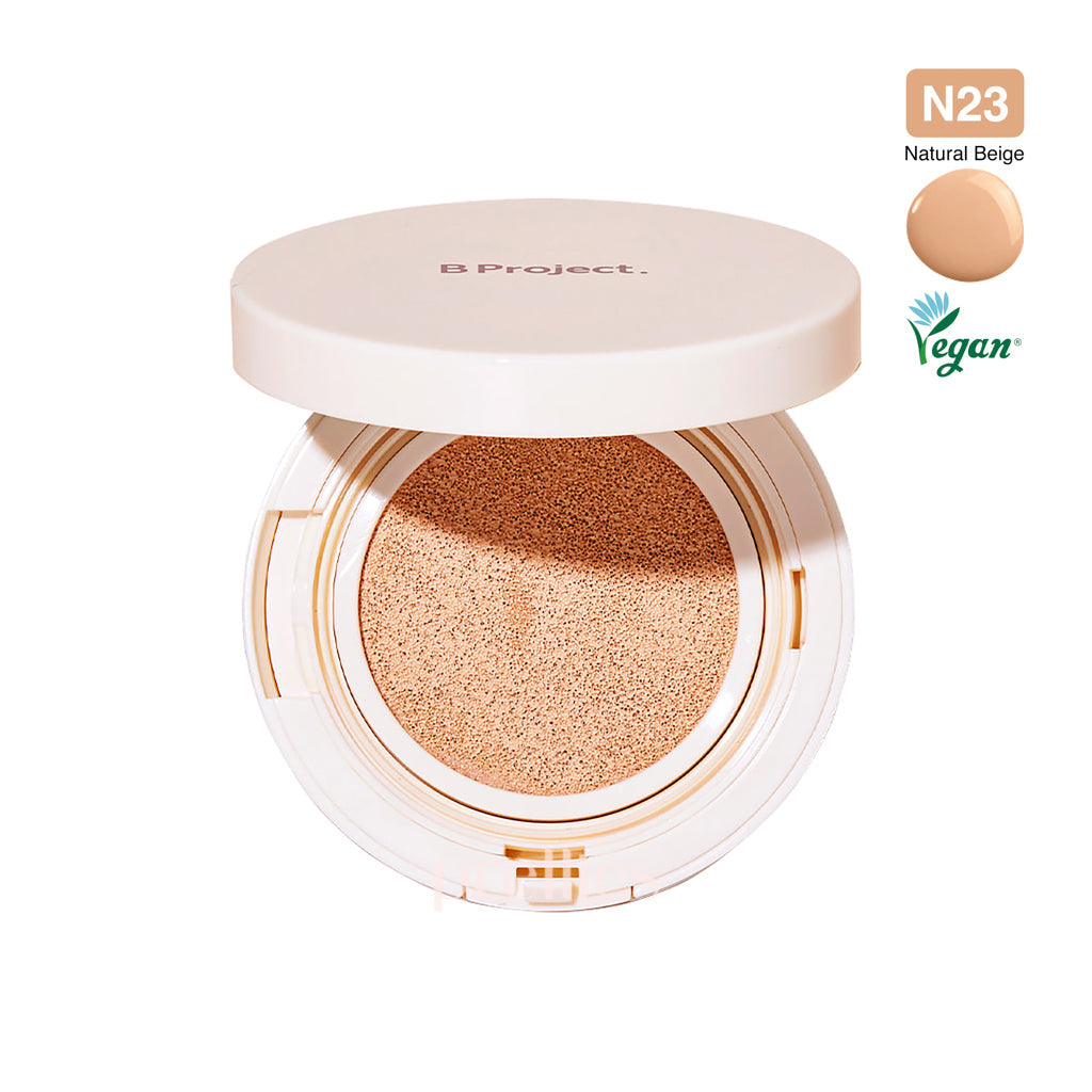B Project Stay Glow Cushion Foundation - N23 Natural Beige 12g with Refill | Long Lasting Hydrating Cushion Compact | Perfect for Daily Makeup & Touch Ups