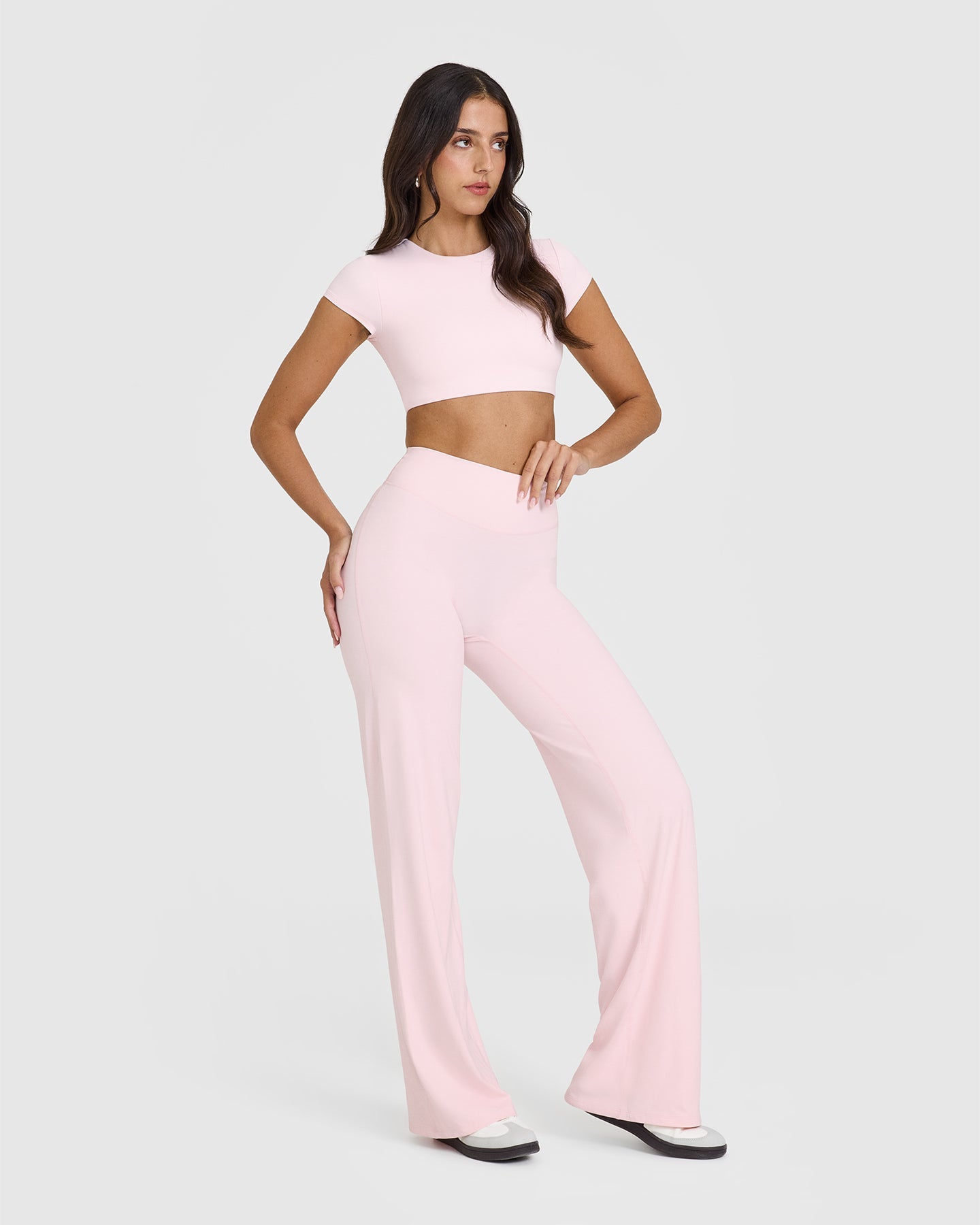 SoftMotion™ Short Sleeve Crop Top - Women's Stretchy Comfort Fit Ballet Pink Shirt for Yoga, Workout & Casual Wear