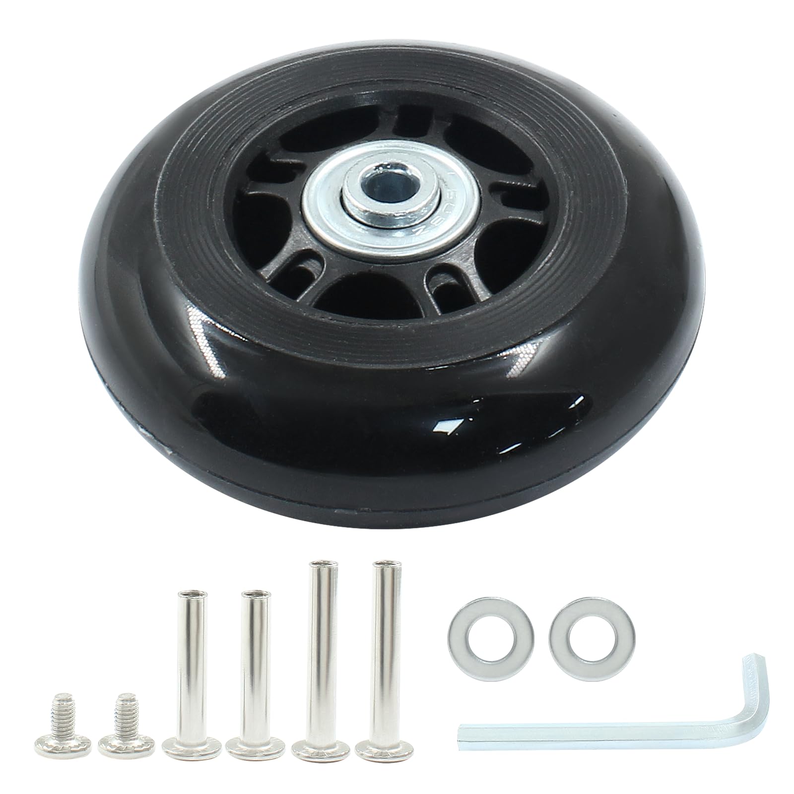 2 Pack 78mm x 24mm Replacement Luggage Wheels - Durable Suitcase Caster Wheels with Bearings for Travel Bags & Rolling Cases (Black) - Perfect for Smooth Airport Navigation & Business Trips