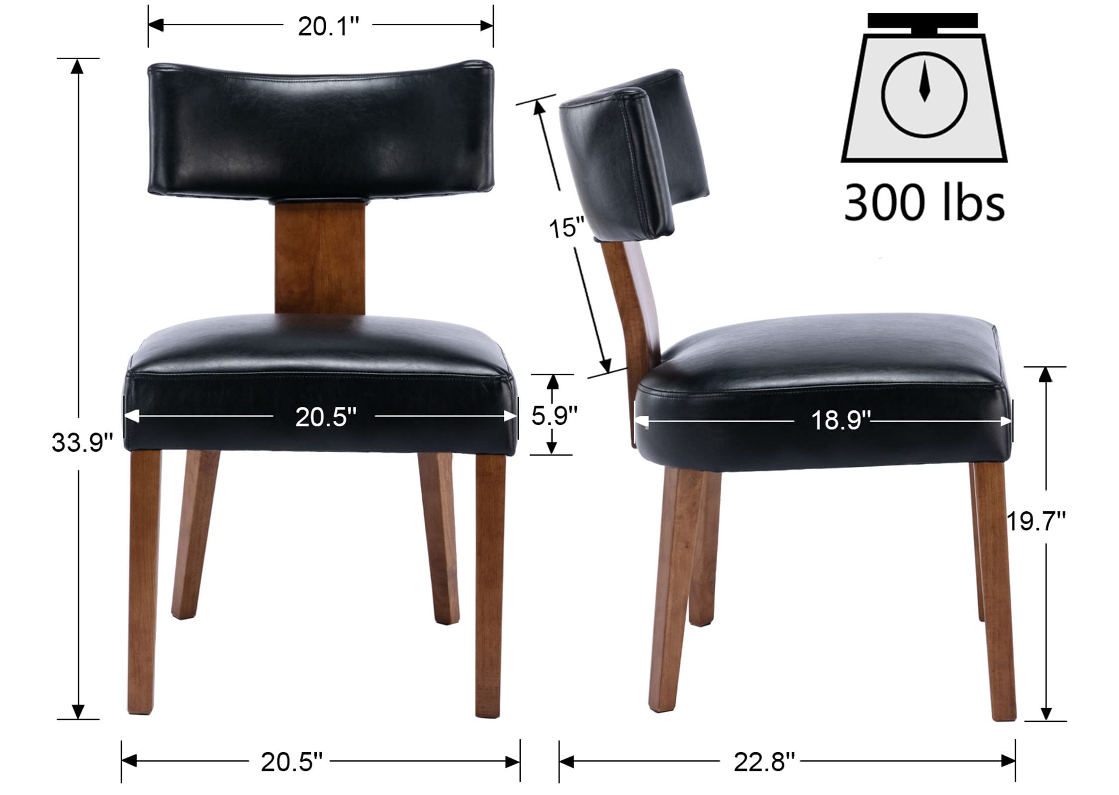VESCASA Mid-Century Modern Dining Chairs Set of 2 - PU Faux Leather Upholstered Seats with Wooden Legs & Curved Open Back - Black Kitchen & Dining Room Chairs for Home, Restaurant, and Office Use