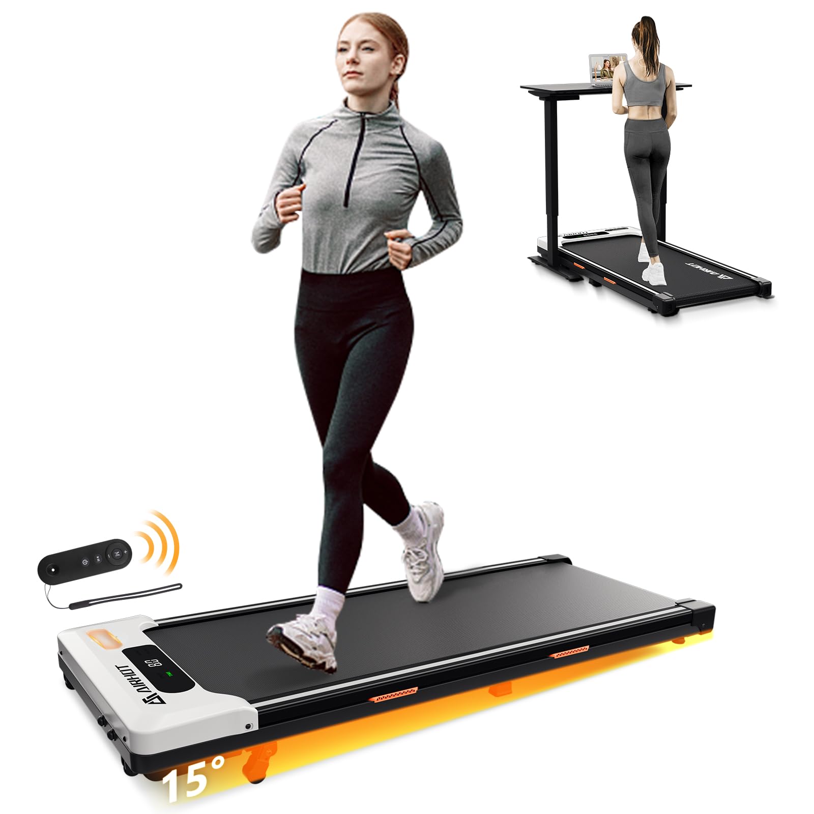 4 in 1 Under Desk Treadmill with Incline - 2.5HP Portable Walking Pad for Home Office, Jogging & Walking - Quiet Low-Noise Design with LED Display & Remote Control Lanyard - Perfect for Small Spaces, Work from Home Fitness & Apartment Workouts