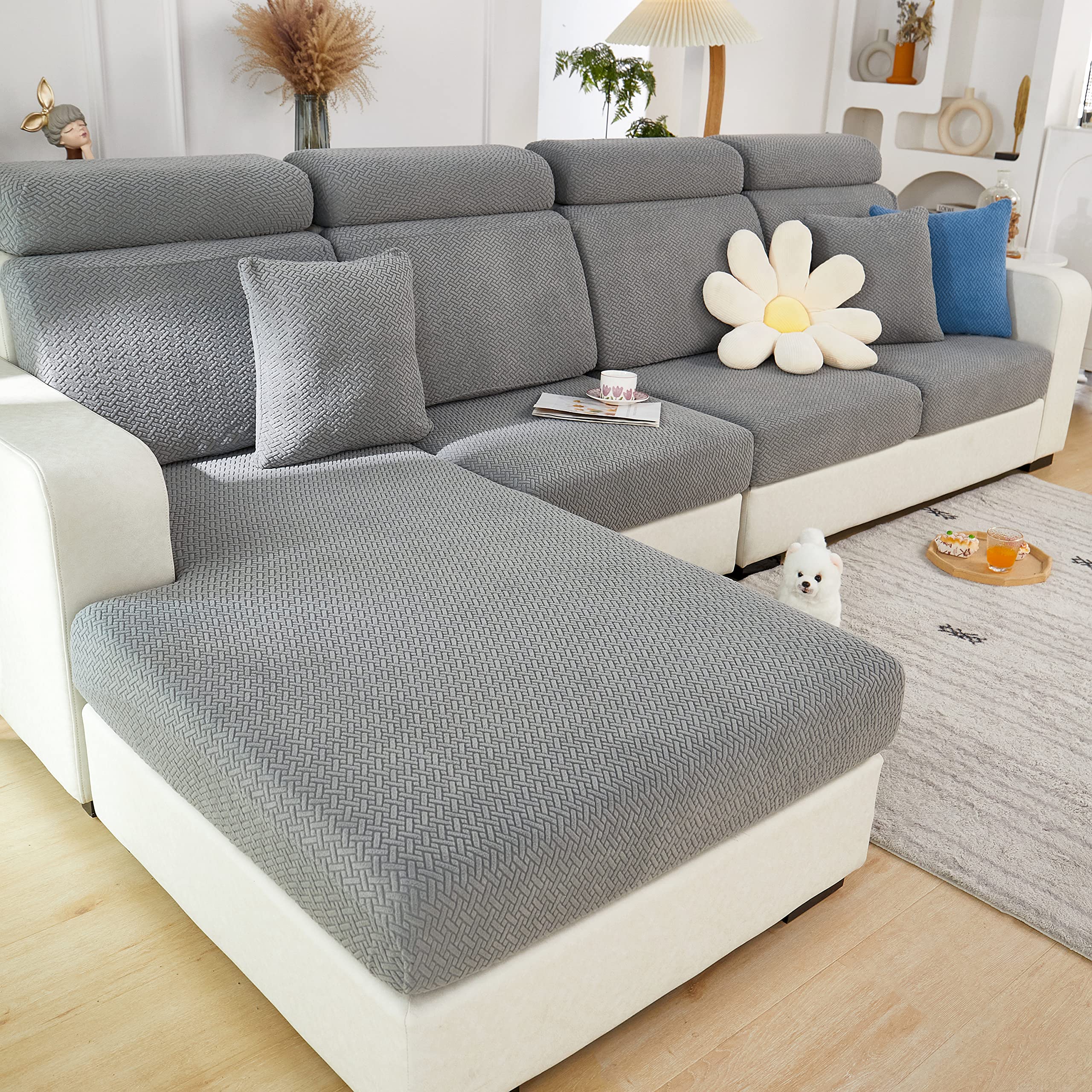 Elastic L-Shaped Sectional Sofa Slipcover with Chaise Lounge Cover - 61-73